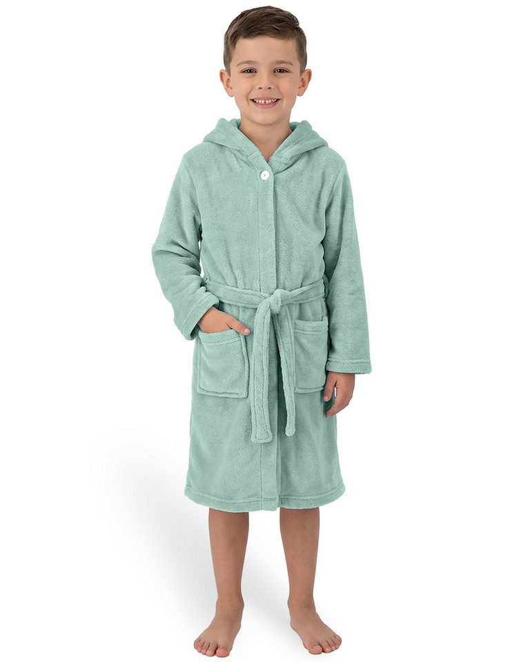 Gräfenstayn Kinderbademantel aus Fleece mit Kapuze & Knopf – Flauschiger Kinder-Bademantel, für Jungen & Mädchen, Größe 158-164