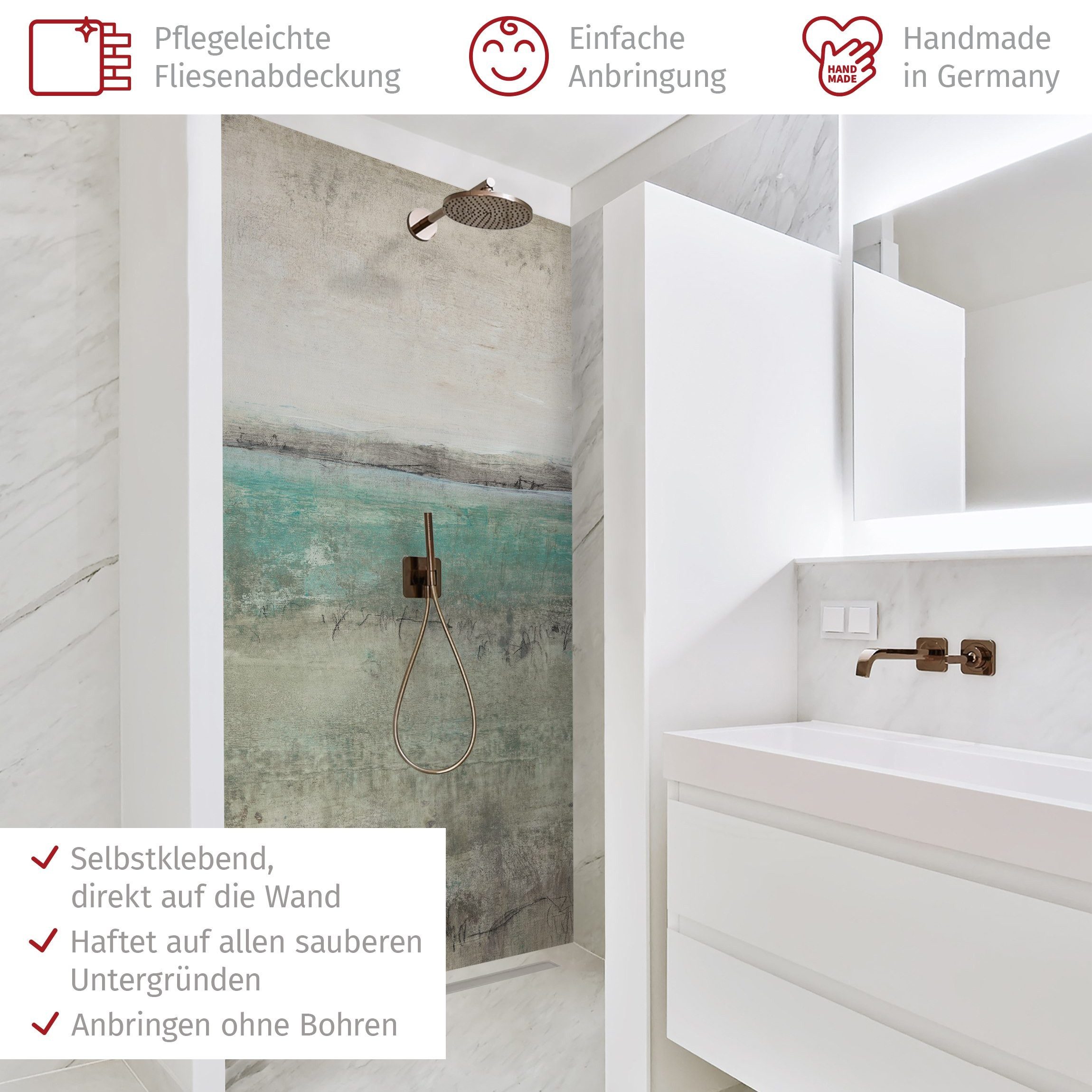 Bilderdepot24 Duschrückwand Abstrakt türkis Duschrückwand ohne Bohren Dusche Motiv, (1-tlg., 0,61 mm starke Folie selbstklebend Wandpaneele Dusche versch. Größen), fugenlose & wasserfeste Motiv Rückwand Wandverkleidung für Duschkabine