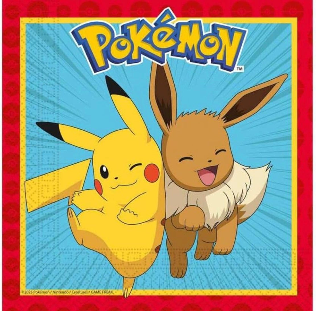 Procos Papierserviette PROCOS Pokémon Servietten 33x33 cm 20 Stück – Pikachu & Evoli