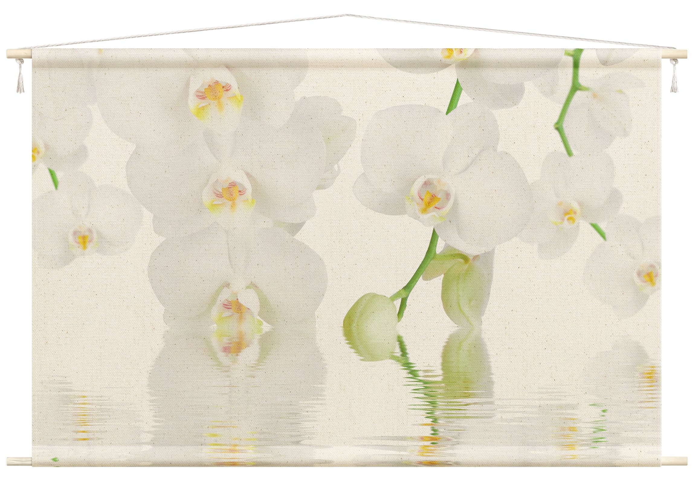 Bilderdepot24 Wandteppich modern Blumen Orchidee weiss, rechteckig, Höhe: 2.6 mm, großes Wandbild aus Natur-Baumwolle Wandbehang Stoffbild Tuch Wollseil