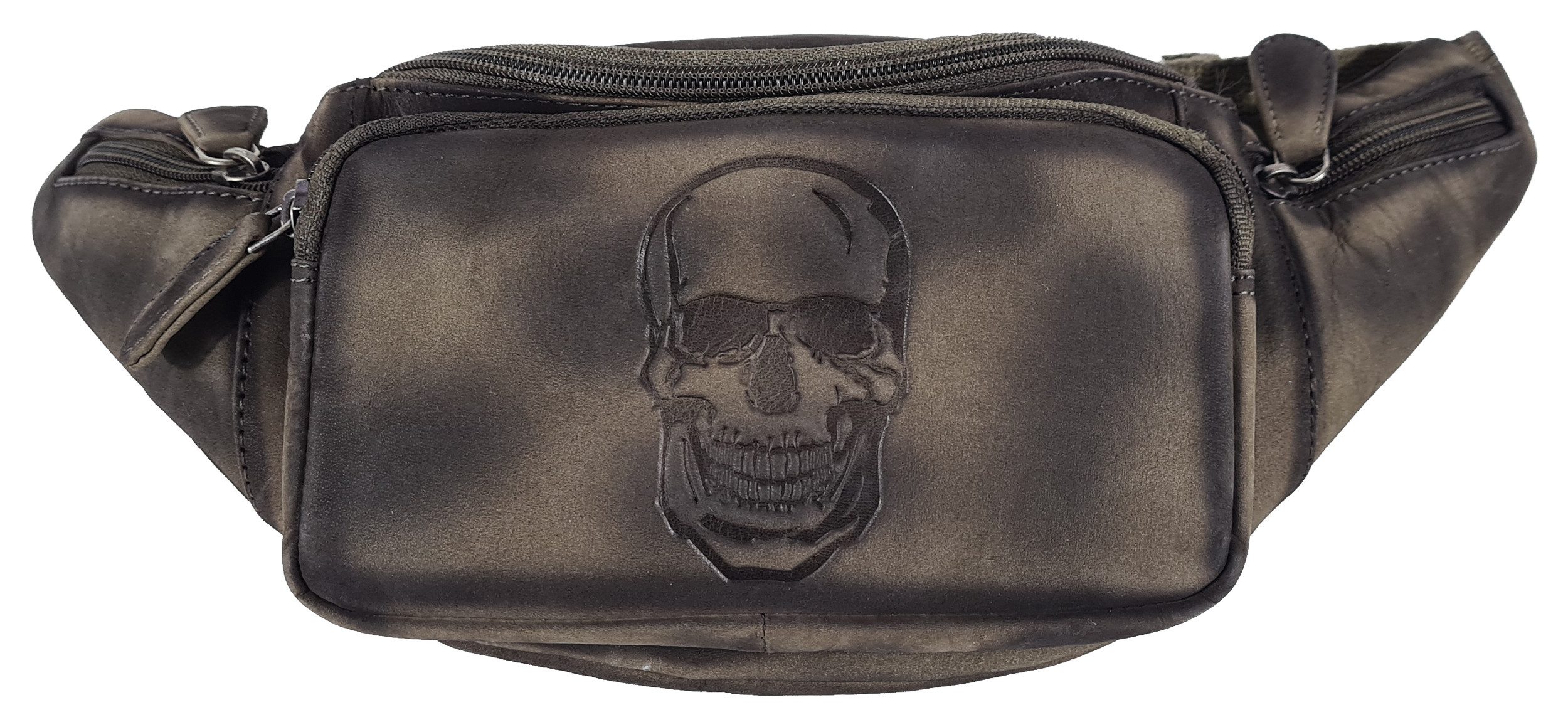 Gürteltasche Echt Leder Gürteltasche Bauchtasche Skull Totenkopf Solo Schwarzbraun