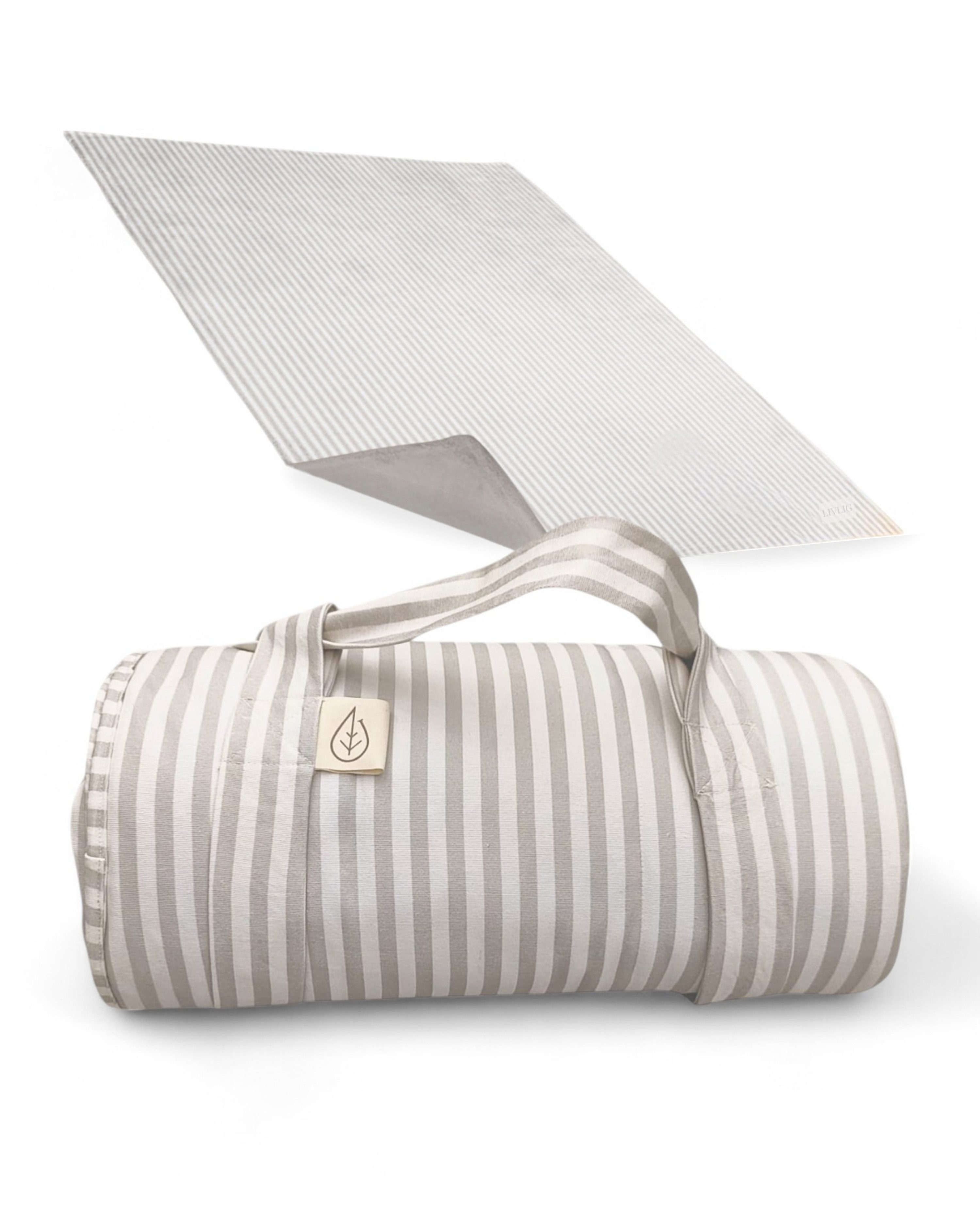 Picknickdecke Gepolstert, Hochwertige Stranddecke aus Baumwolle, Beige gestreift
