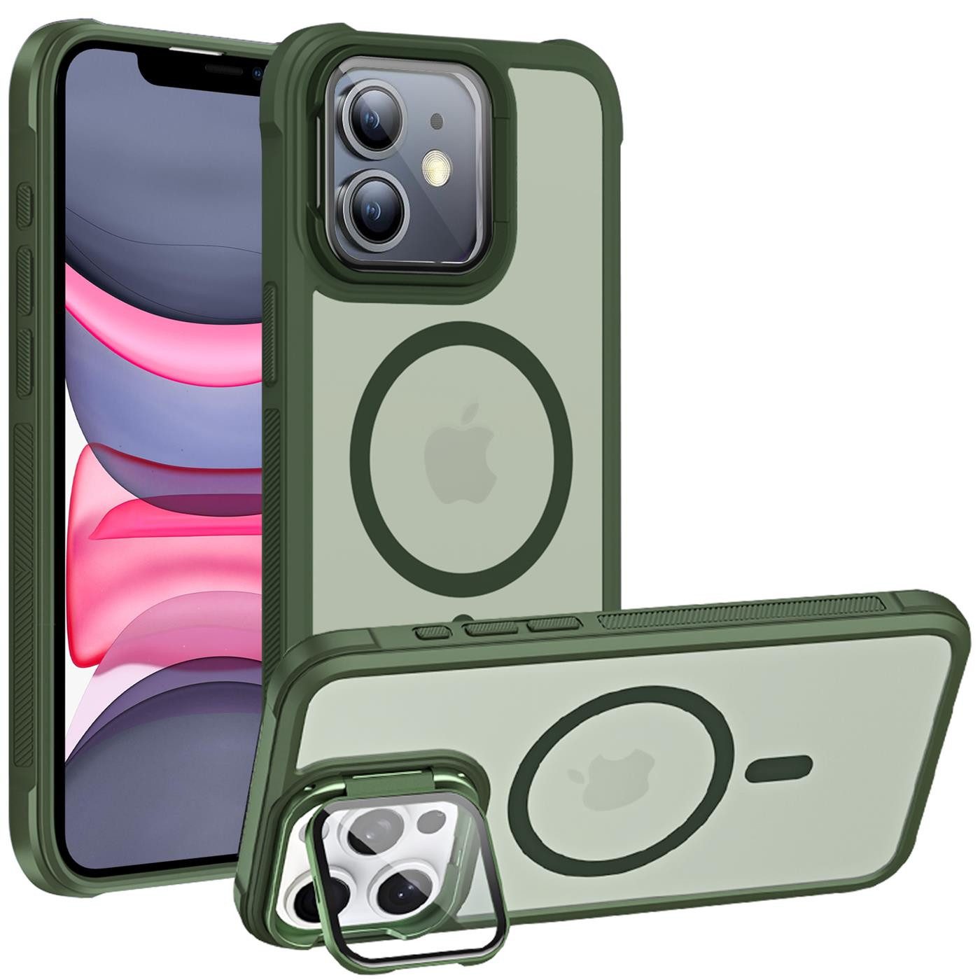CoolGadget Handyhülle Hybrid CAM Handy Hülle für Apple iPhone 11 6,1 Zoll, Kameraschutzglas klappbar Schutzhülle Metallring für Magsafe Zubehör