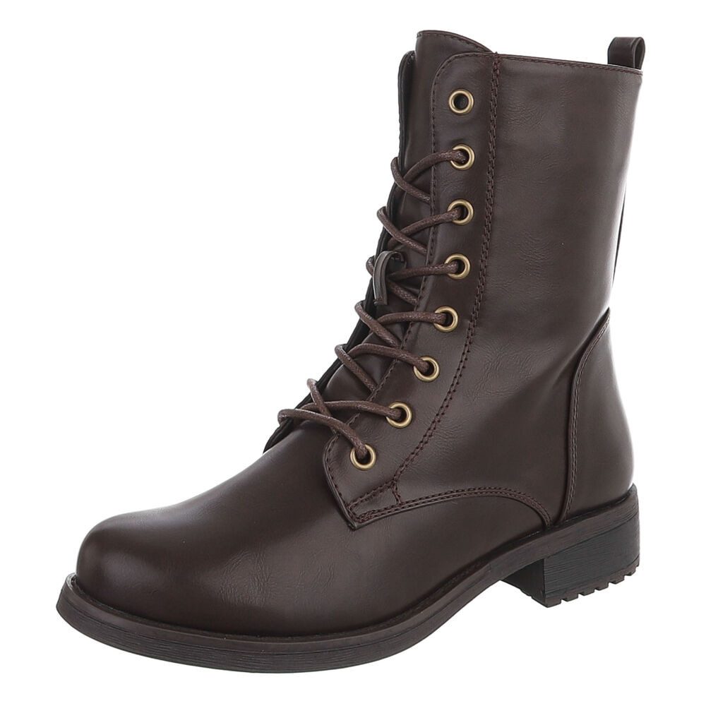 Ital-Design Damen Schnürstiefel mit hohem Schaft und Profilsohle Stiefelette (92497572) Blockabsatz Schnürstiefeletten in Braun von Ital-Design