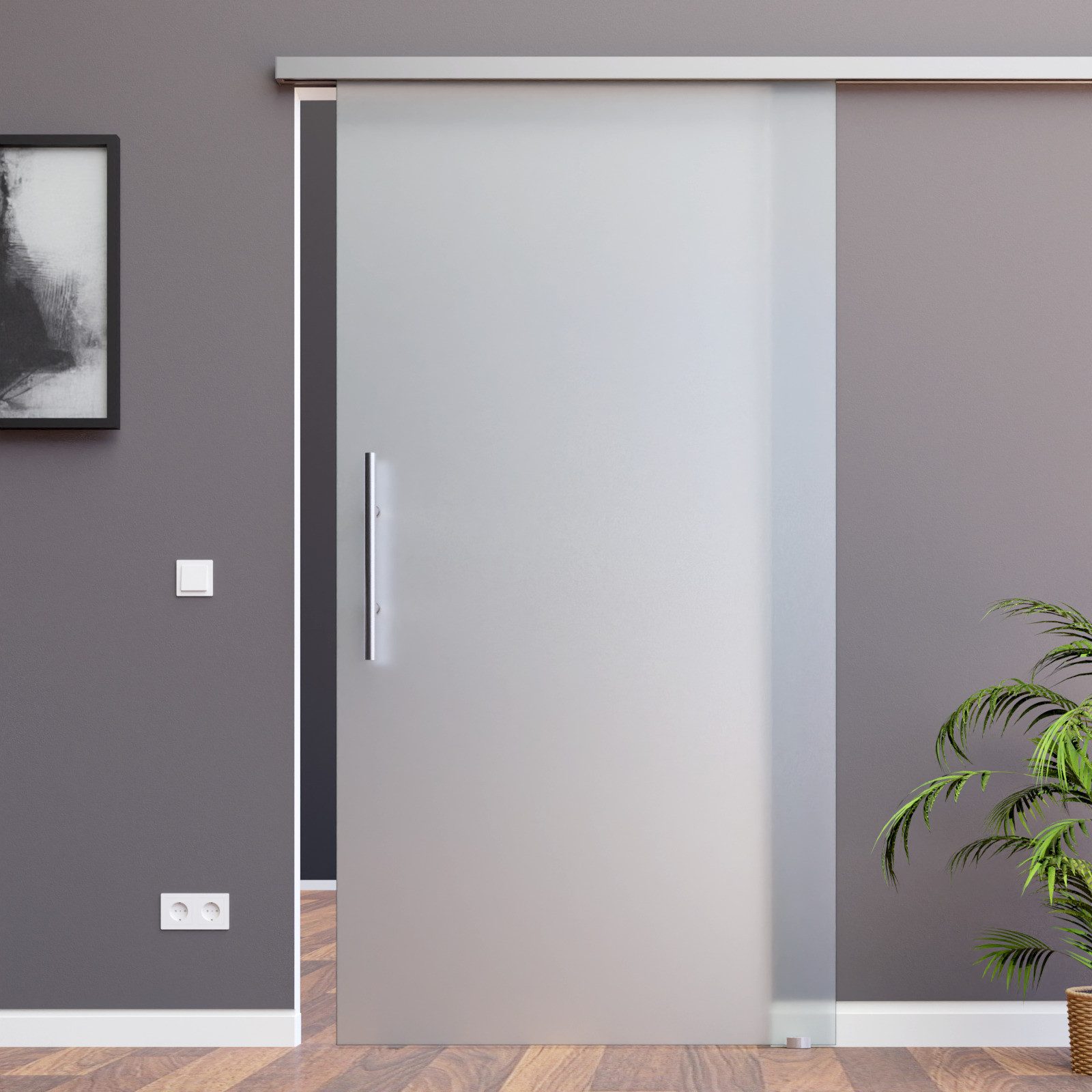 AMOD Glasschiebetür S-GE420 (SlimLine-SoftStop, Komplet Set), mit Griffstange-42cm und SoftStop