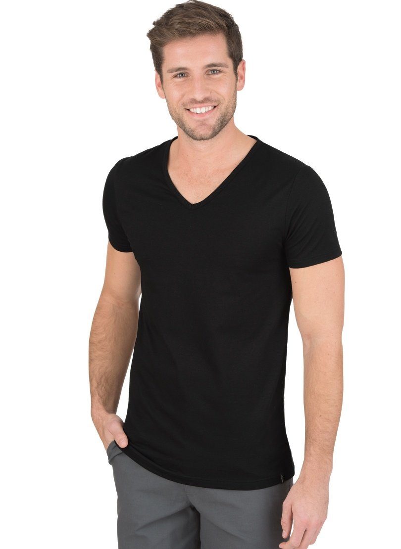 T-Shirt Slim schwarz TRIGEMA Fit V-Shirt Trigema