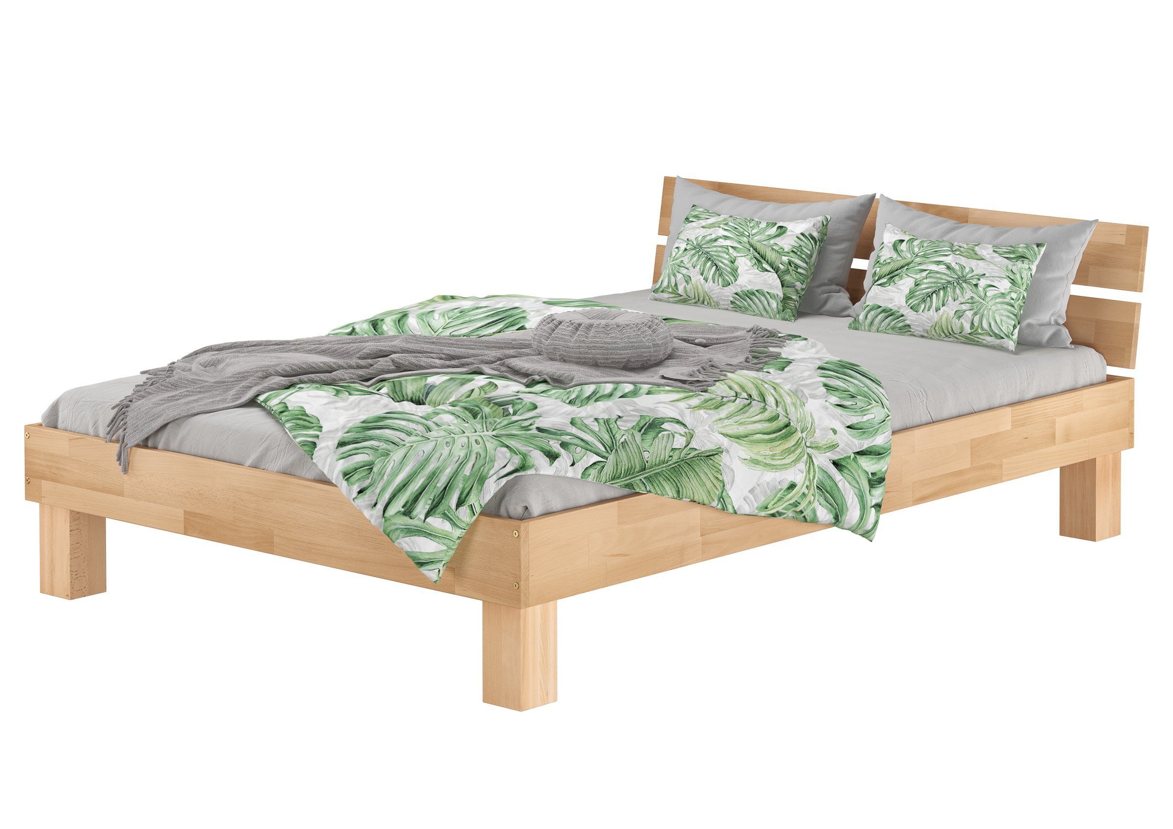 ERST-HOLZ Bett Futonbett Doppelbett Ehebett Buche Massiv Überlang 160 x 220 cm, Buchegeölt