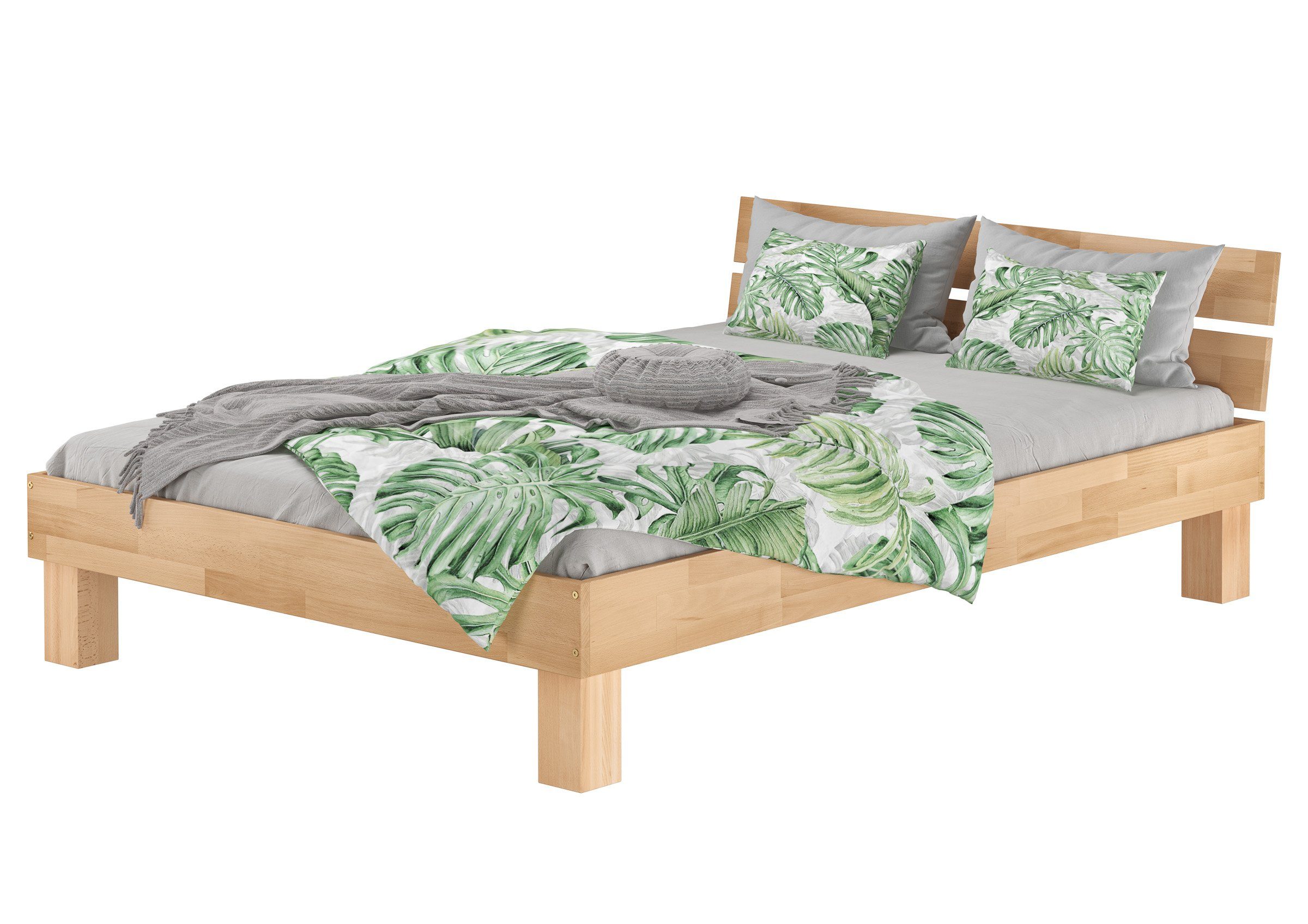 ERST-HOLZ Bett Futonbett Doppelbett Ehebett Buche massiv überlang 160x220, Buchegeölt