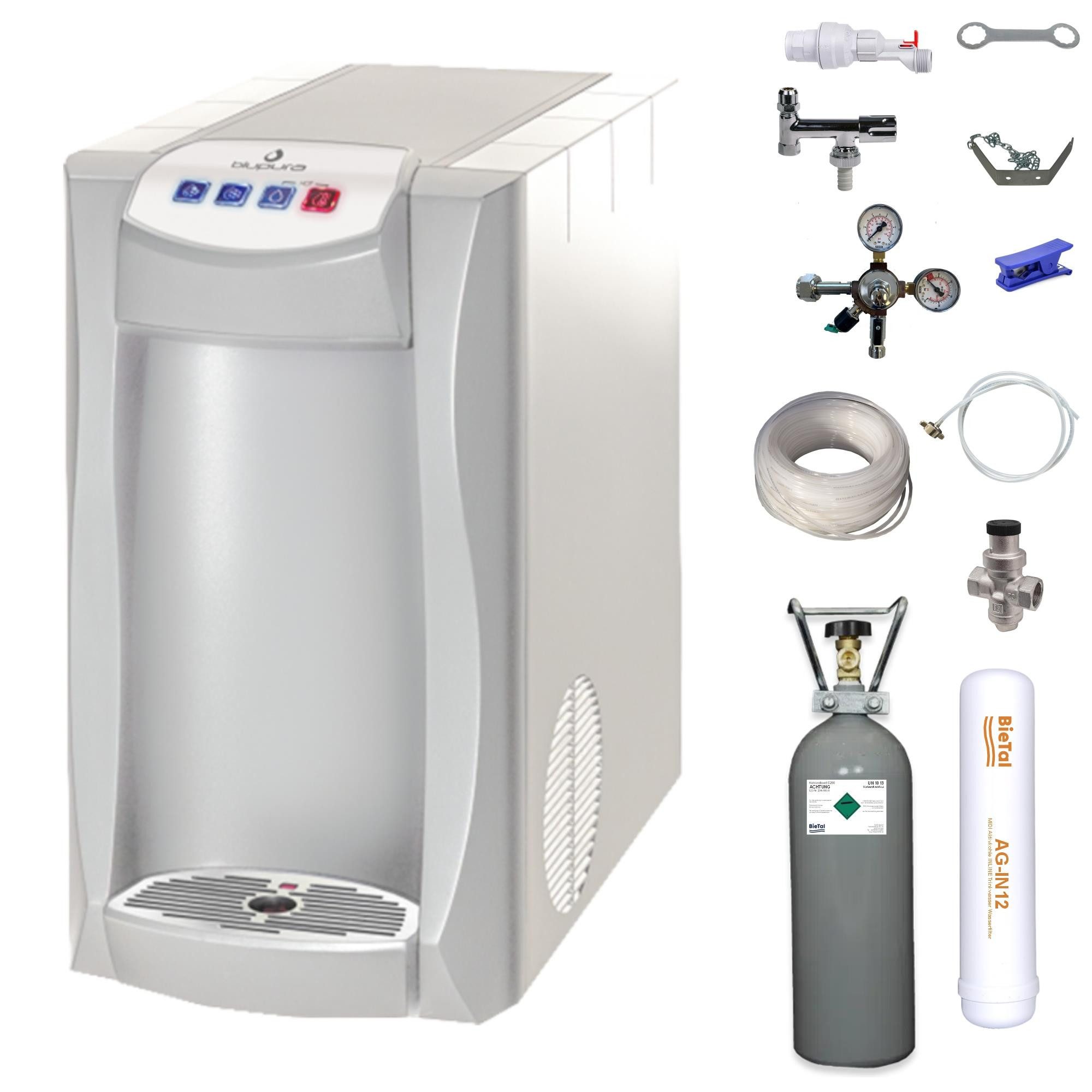 BieTal Wassersprudler Wassersprudler Sprudelwasser Wasser Anlage Blupura Piccola 15 Fizz SET, (Set, 24-tlg), Sprudelwasseranlage Trinkwasser Wasserspender