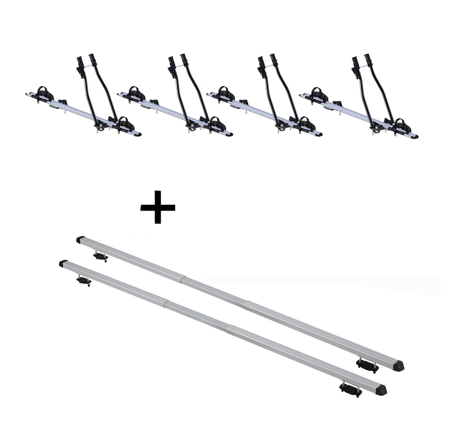 VDP Dachträger, 4x Fahrradträger SAGITTAR + Dachträger RAPID kompatibel mit Toyota Avensis (T210) Verso (5Türer) 97-03