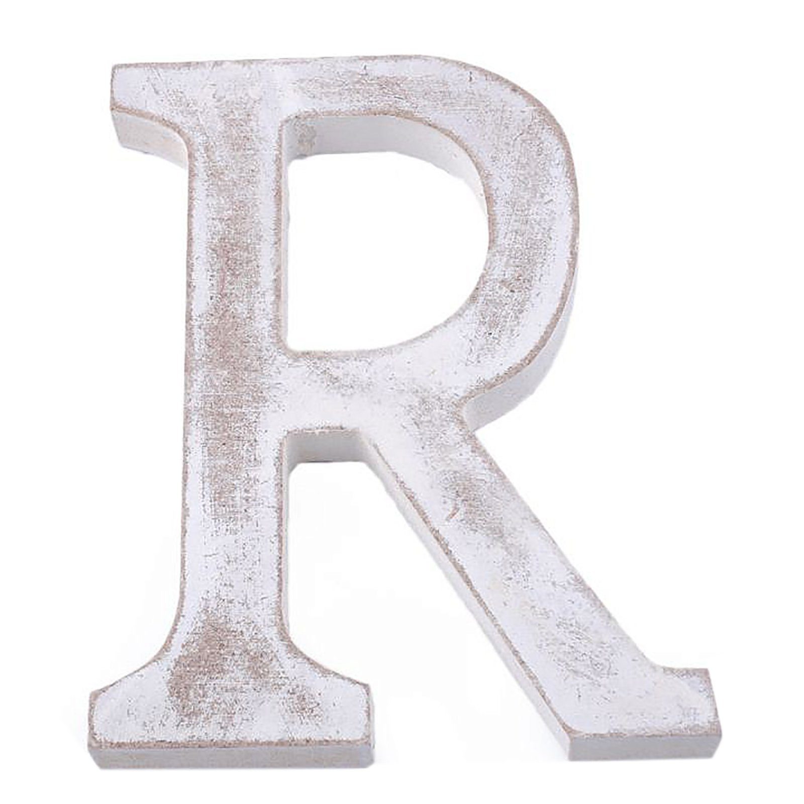 maDDma Deko-Buchstaben 3D Holzbuchstabe 11 cm, weiß-vintage, Einzelbuchstabe "R"