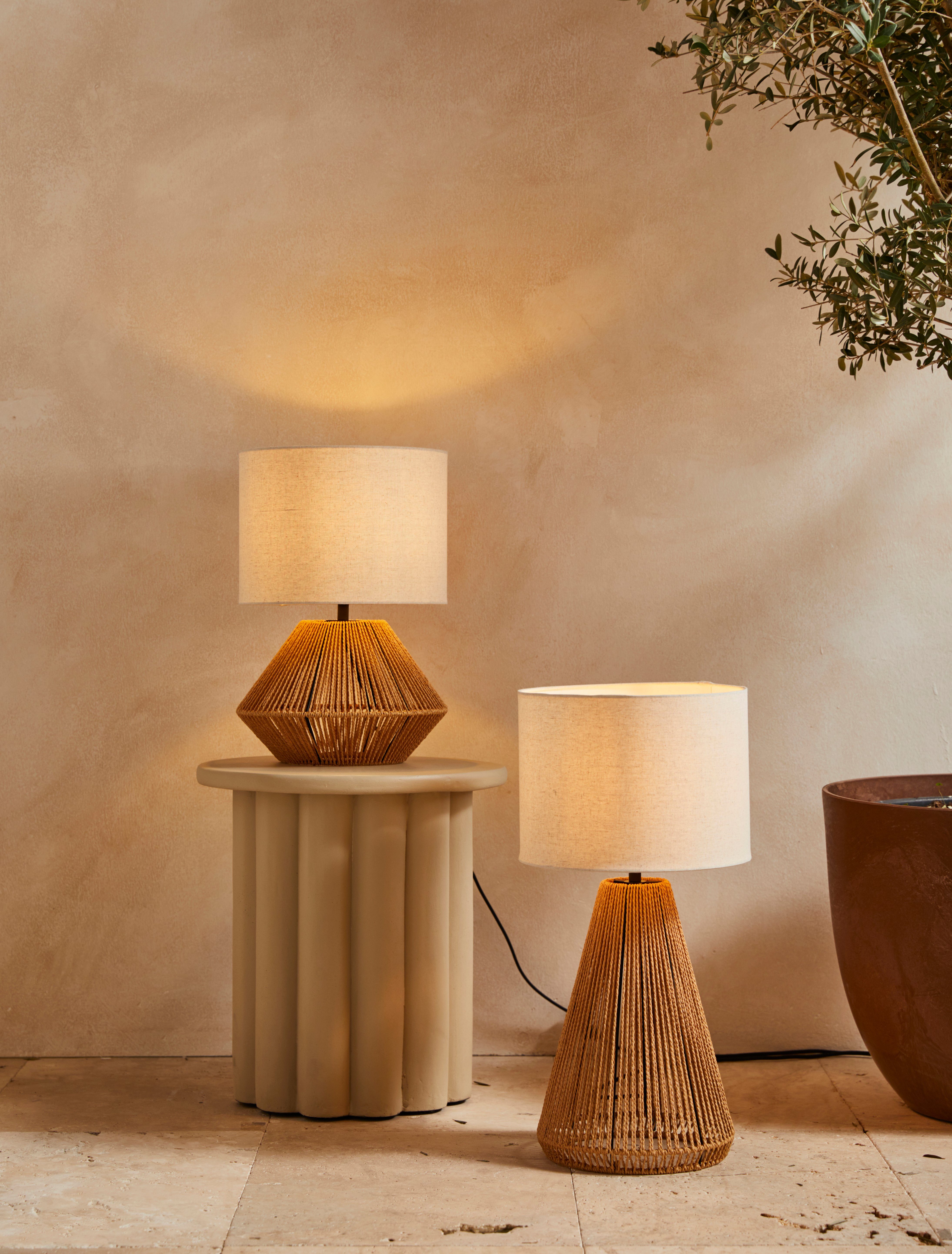 LeGer Home by braun/naturweiß/beige/beige Zuri, Tischlampe Tischleuchte mit Leinenschirm beige Leuchtmittel, / Sisalschnur, - ohne Lena Gercke Stoff