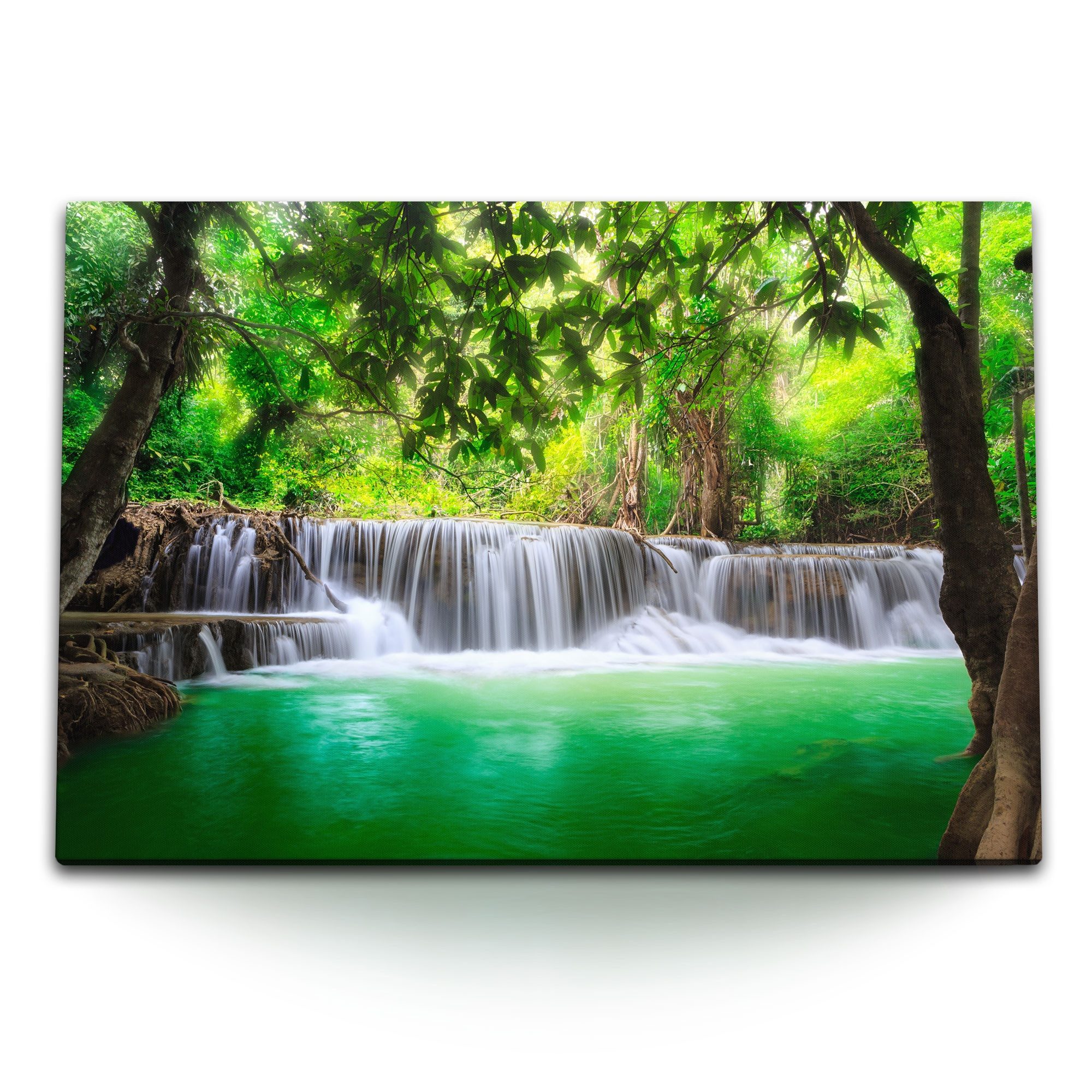 Leinwandbild 120x80cm Wandbild auf Leinwand Wasserfall im Dschungel Tropisch Grün N