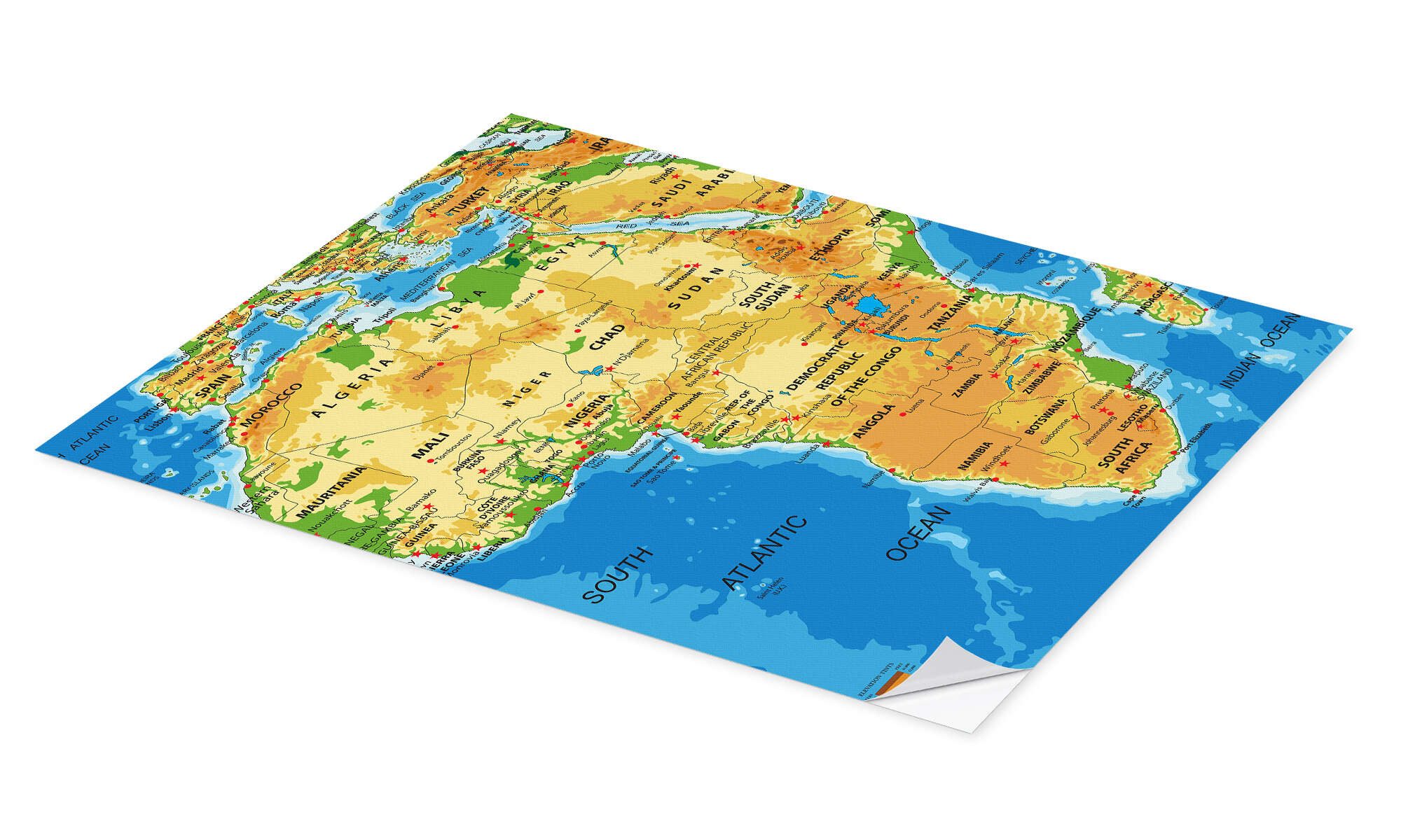 Posterlounge Wandbild Afrika - Topografische Karte (Englisch) I, Editors Choice, erhältlich als Poster, Leinwandbild, Wandsticker oder Acrylglasbild