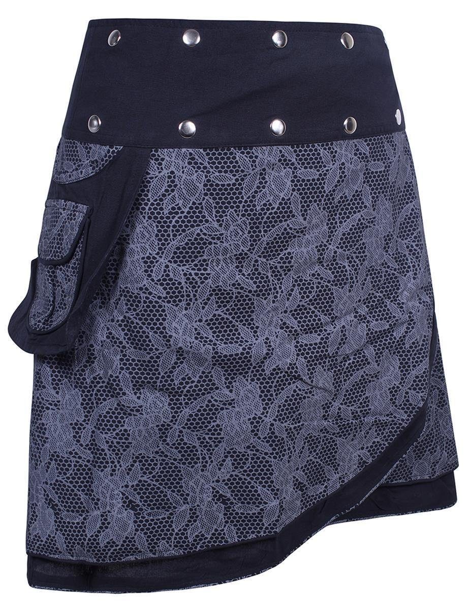 Vishes Wickelrock Rock zum Wickeln mit Druckknöpfen Spitze Blumen Ethno, Hippie, Goa, Lagenlook Style
