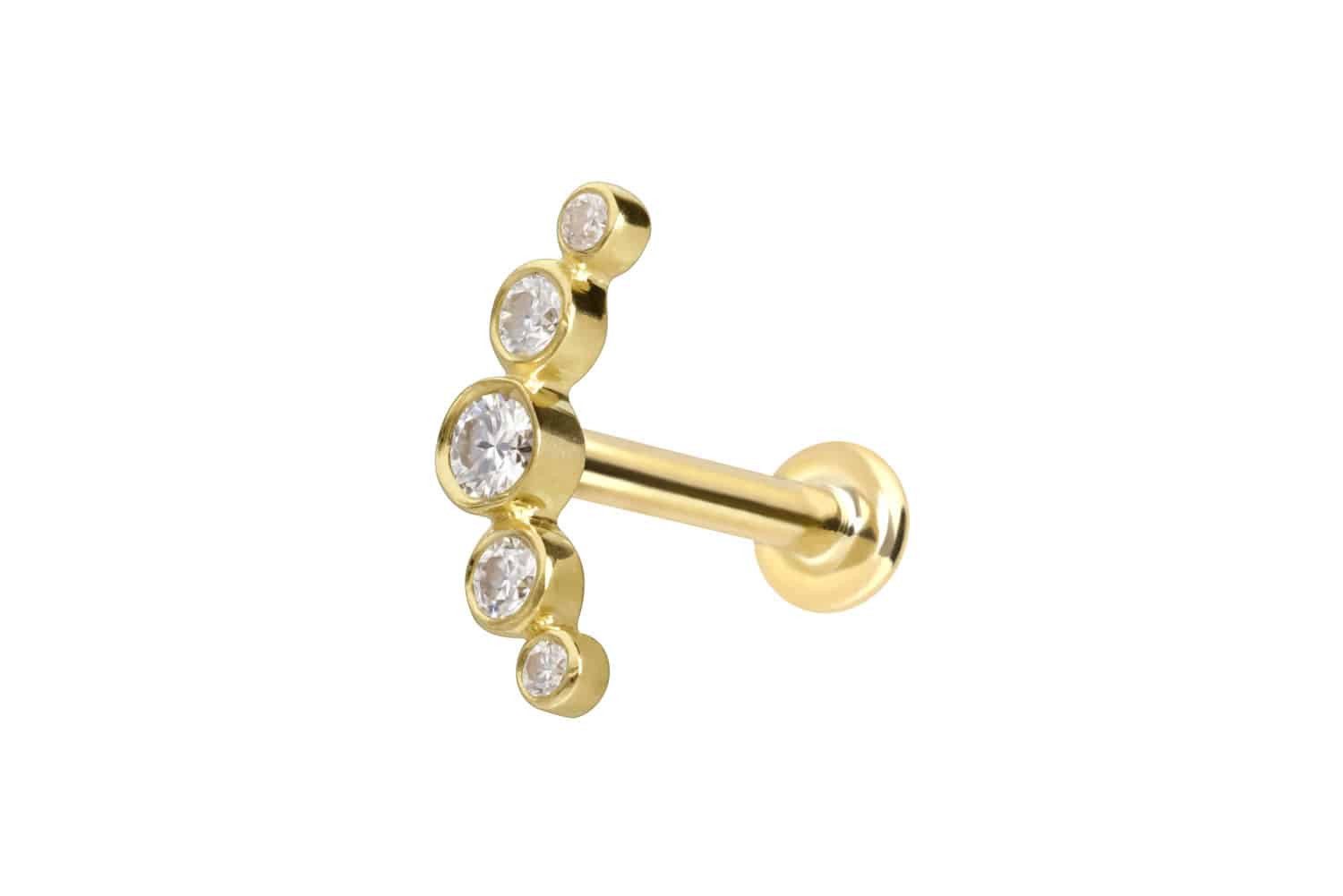 Piercing-Set 14 Karat Gold Labret mit Push Fit MOISSANIT-BOGEN
