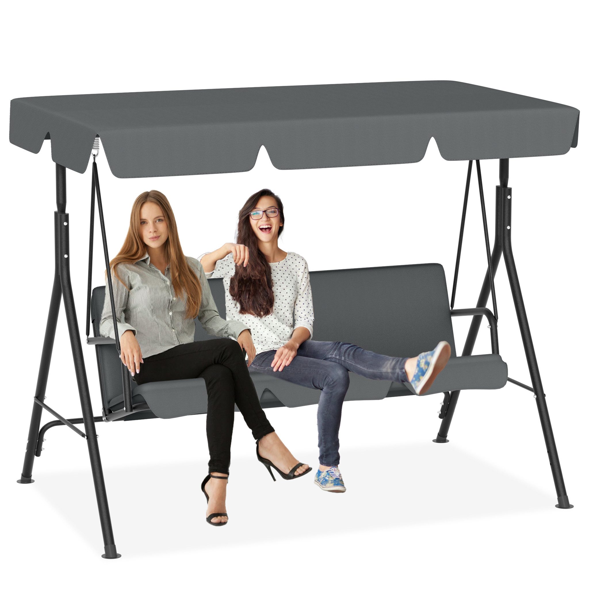 FIVMEN Hollywoodschaukel Gartenschaukel 3-Sitzer Gartenliege Schaukelbank Garten Schaukel, 176x110x152cm, Metall Hängeschaukel mit Verstellbarem Sonnendach Liegefunktion