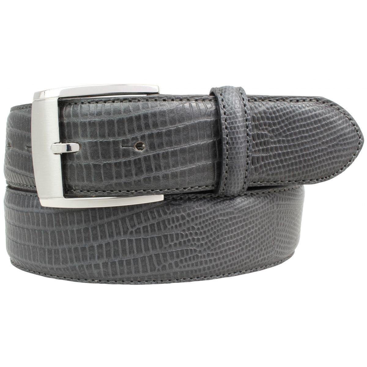 BELTINGER Ledergürtel Gürtel mit Echsenprägung 4 cm - Jeans-Gürtel für Damen Herren 40mm Rep Dunkelgrau, Silber