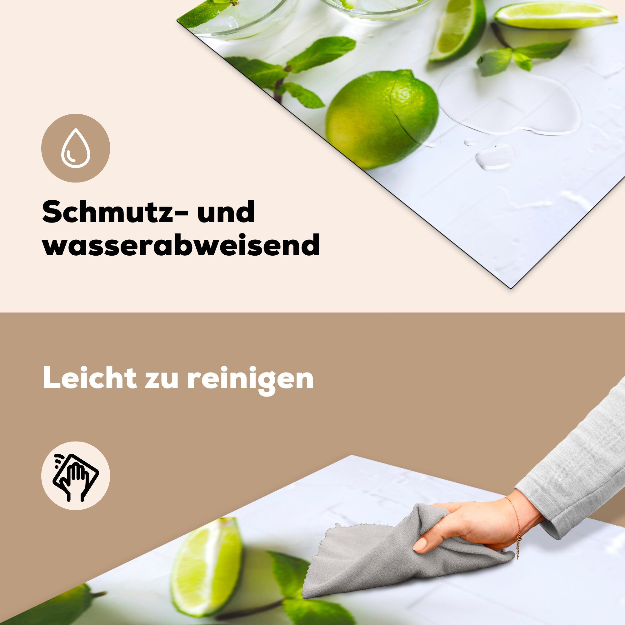 MuchoWow Herdblende-/Abdeckplatte Mojito-Cocktail küche, (1 für und Ceranfeldabdeckung Glas, die Induktionskochfeld tlg), cm, 81x52 Limette im Vinyl, mit Minze Schutz