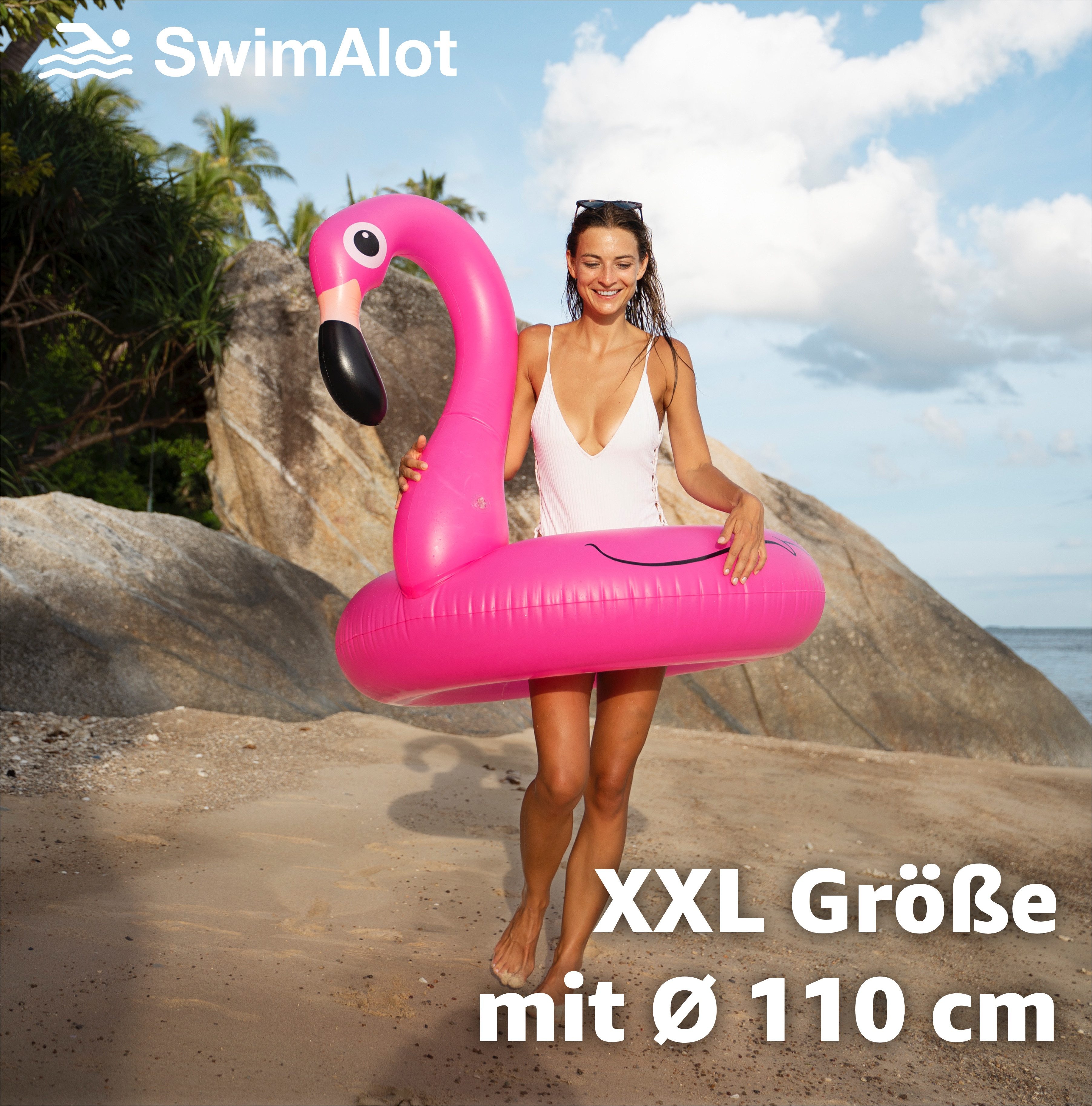 SwimAlot® Schwimmring Flamingo aufblasbar - ca. 110 cm Schwimmring Luftmatr günstig online kaufen