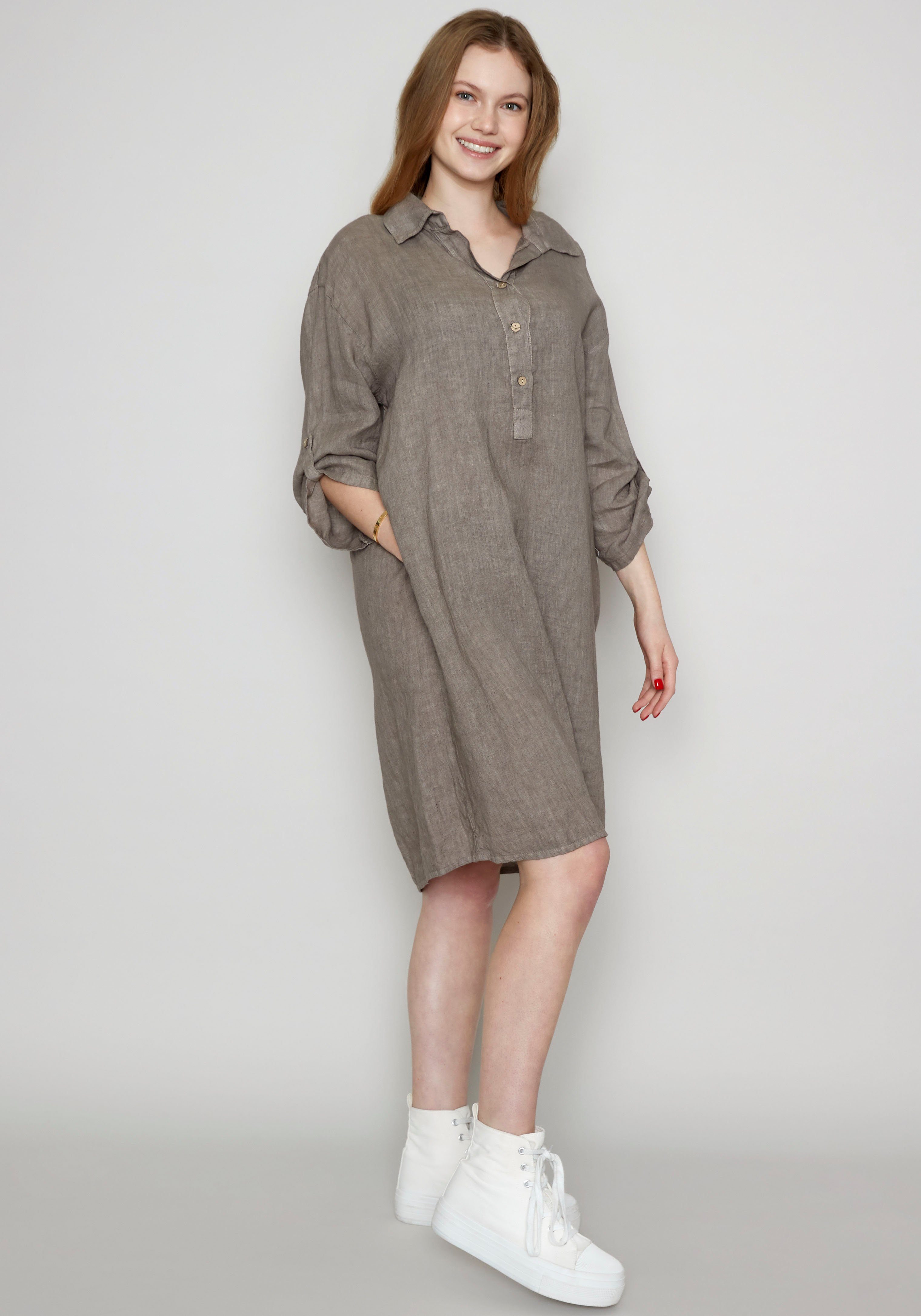 ZABAIONE Sommerkleid Ma44ja (1-tlg) aus Leinen taupe reinem