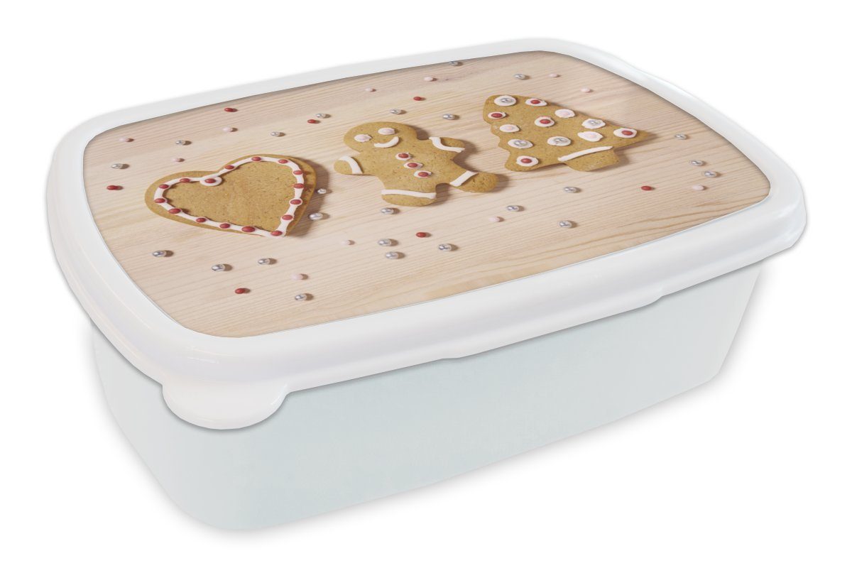 Erwachsene, MuchoWow und Mädchen Weihnachtsplätzchen Kinder Brotdose, Jungs Holz, Kunststoff, (2-tlg), Brotbox weiß auf für für und Lunchbox