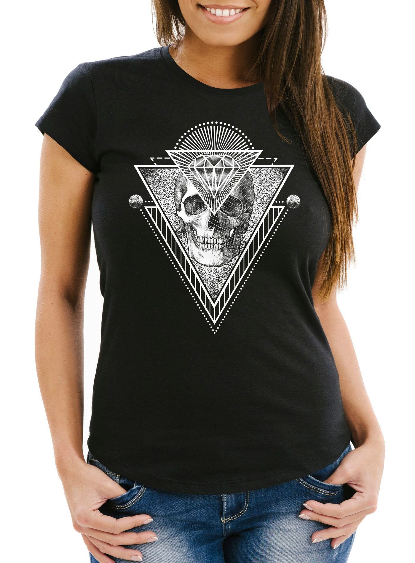 MoonWorks Print-Shirt »Damen T-Shirt Totenkopf Skull Diamond Diamant Slim  Fit Moonworks®« mit Print online kaufen | OTTO