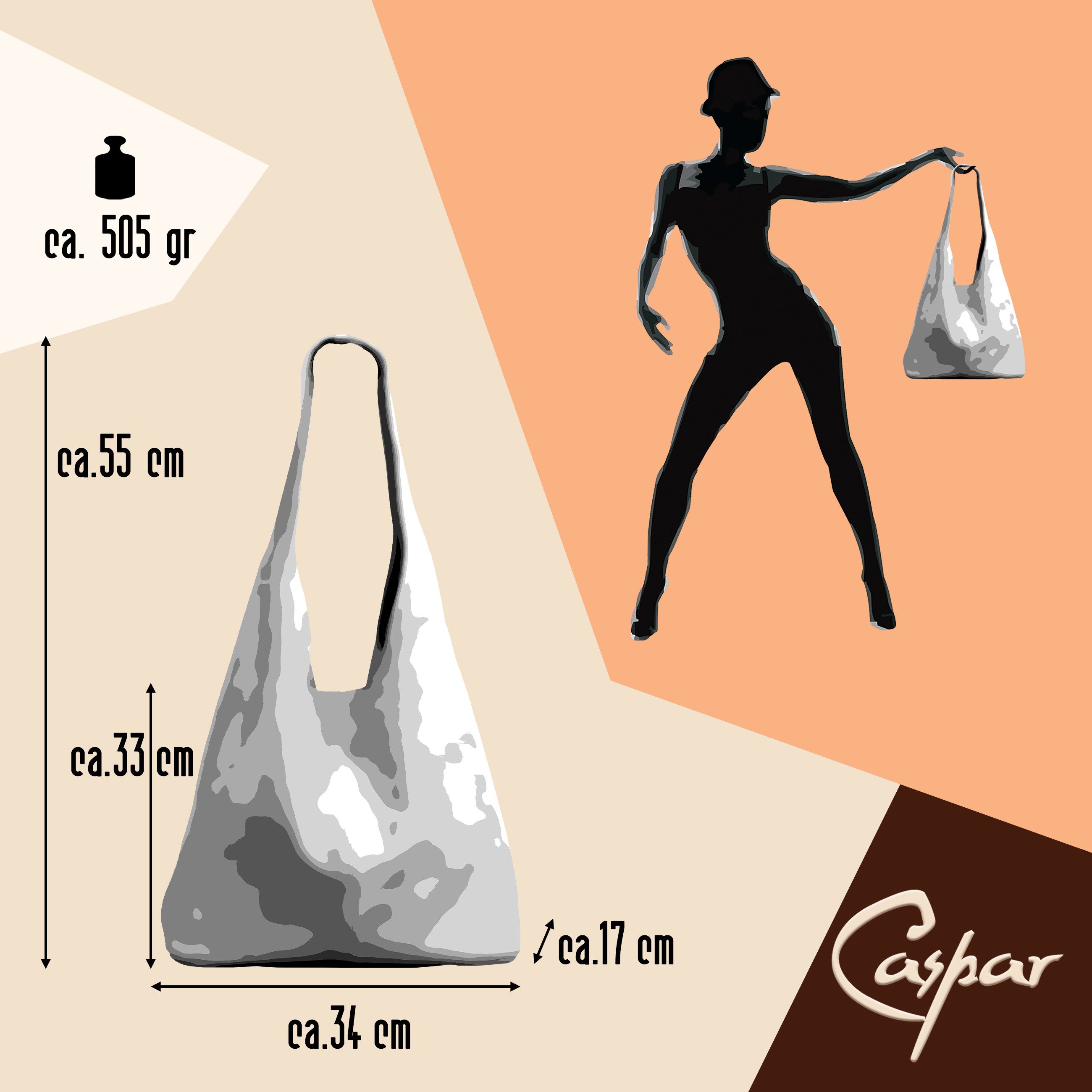 Caspar Schultertasche große Damen Wildleder Tasche Hobo Bag - CLASSIC LINE - Modell No.767, angenehm leicht, ohne Innenfutter, mit Sicherheitsfach, 100% Echtled – Bild 4 von 5