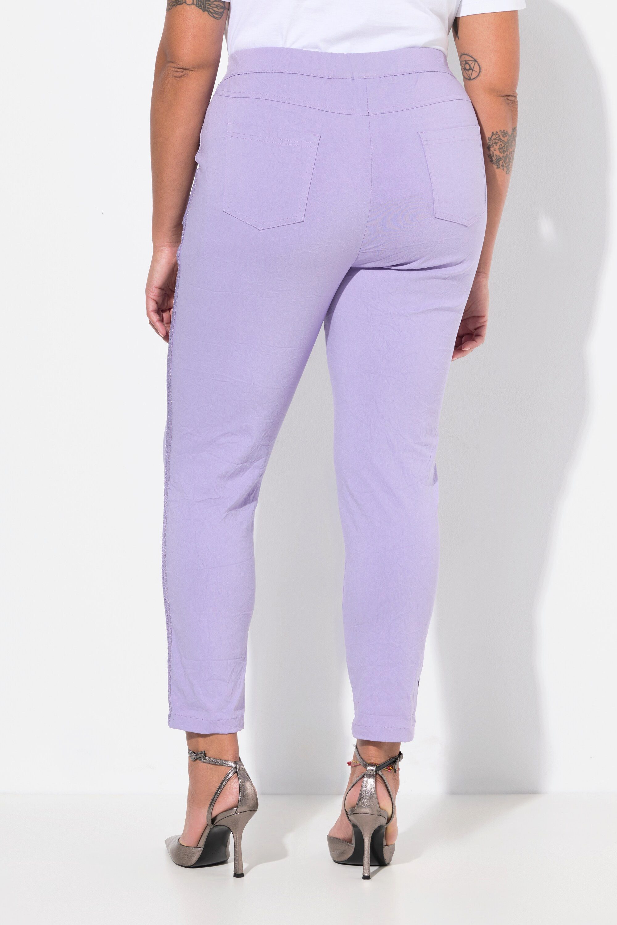 MIAMODA Schlupfhose Crinkle-Hose Glitzer-Seitenstreifen Elastikbund
