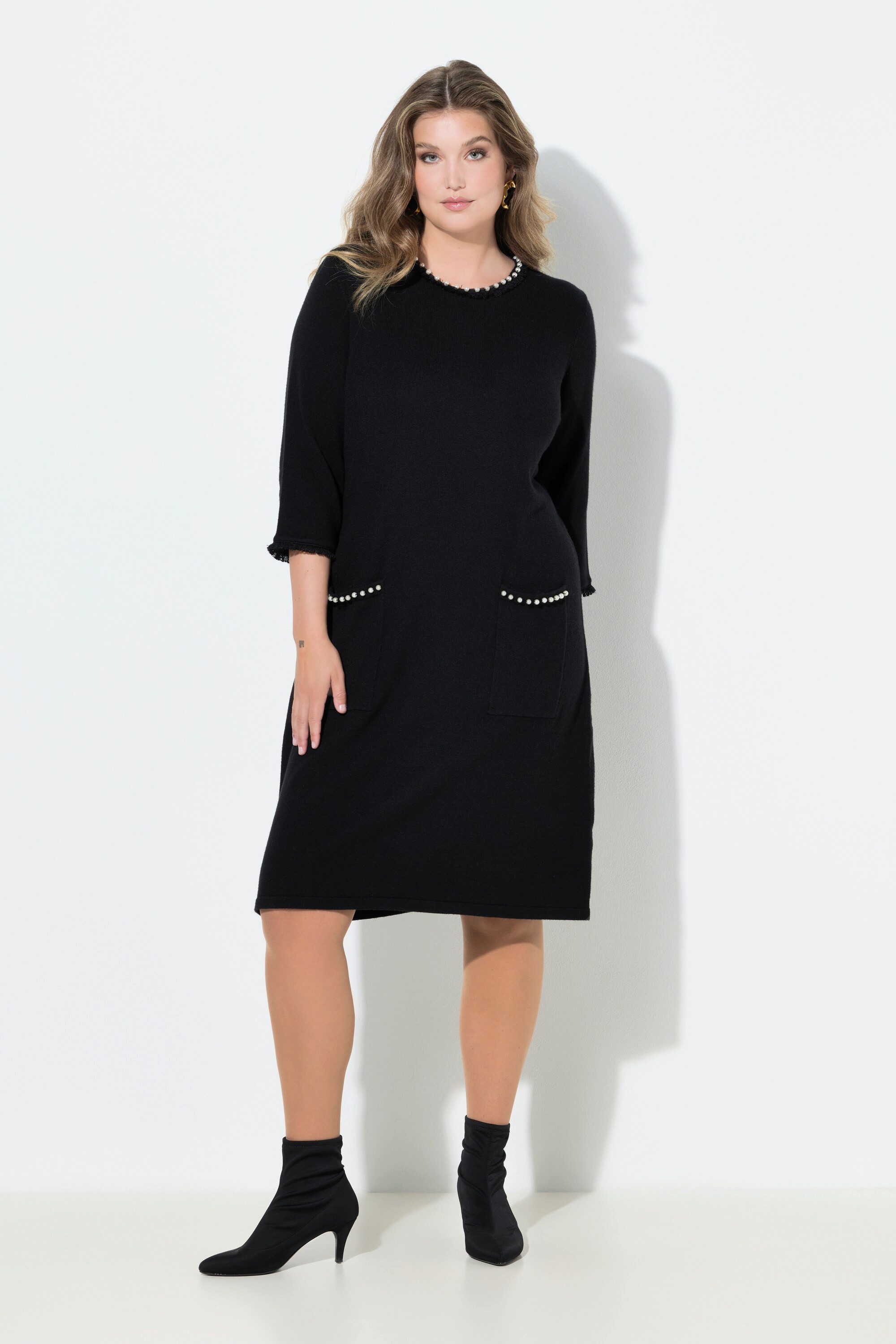 MIAMODA Strickkleid Strickkleid A-Linie Zierperlen Fransenkanten