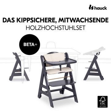 Hauck Hochstuhl Beta Plus Dark Grey - Newborn Set - Winnie the Pooh Beige, Babystuhl ab Geburt inkl. Aufsatz für Neugeborene, Tisch, Sitzauflage