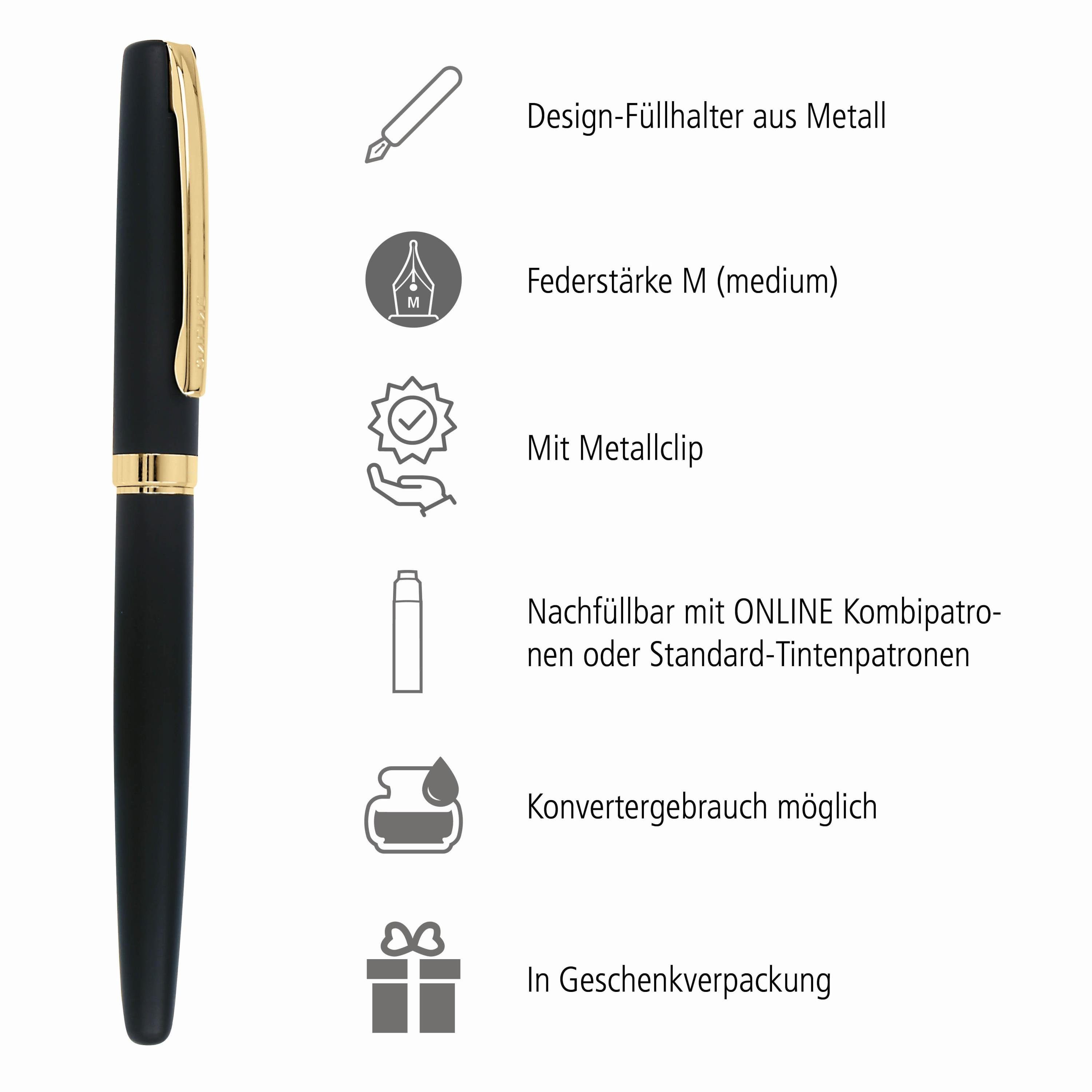 Füllhalter, Gold Geschenkbox Pen Eleganza in Online Schwarz Füller