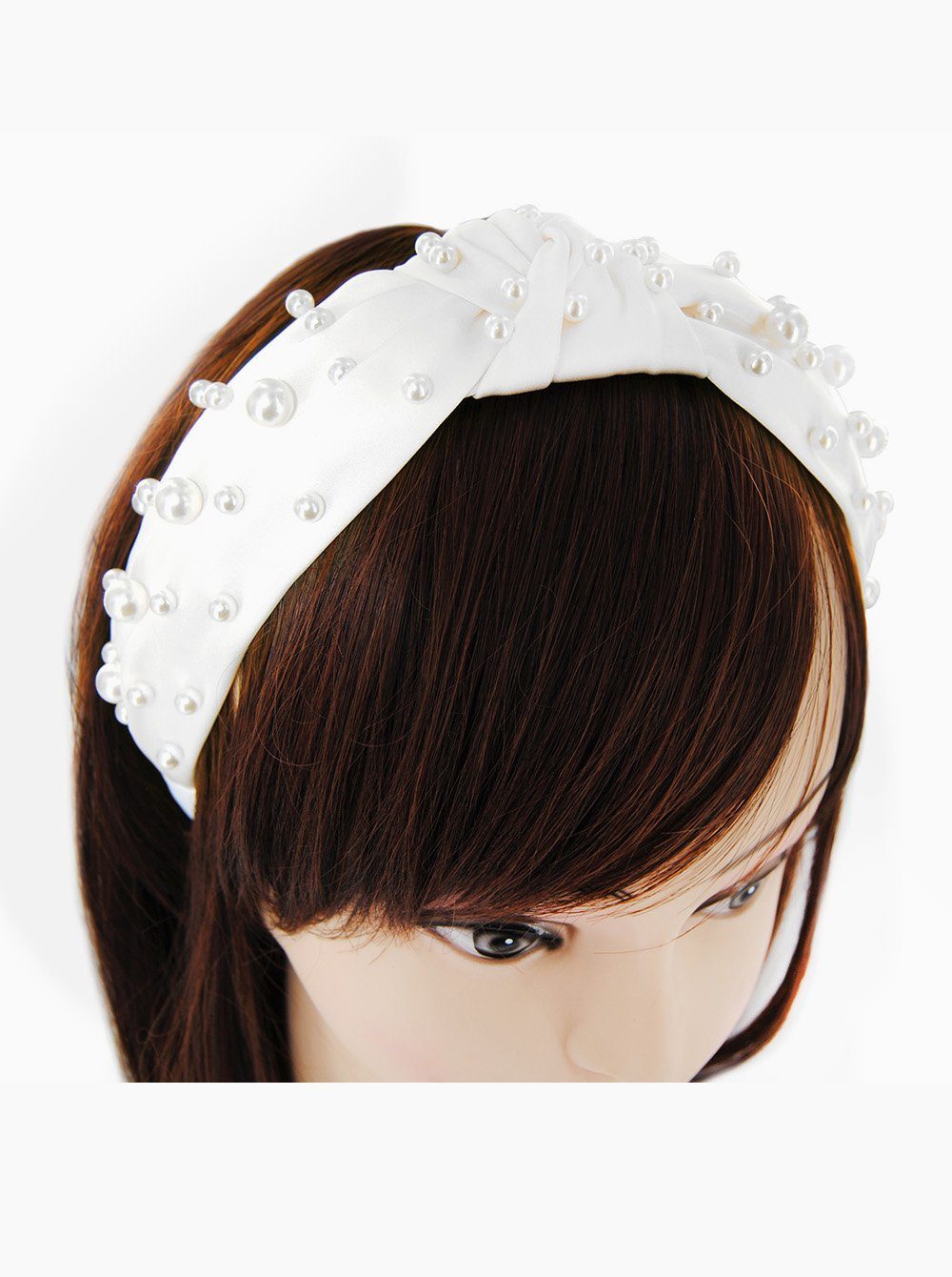 axy Haarreif Breiter Haarreif mit Perlen und Knoten - Satin bezogen, Vintage Damen Haareifen Haarband