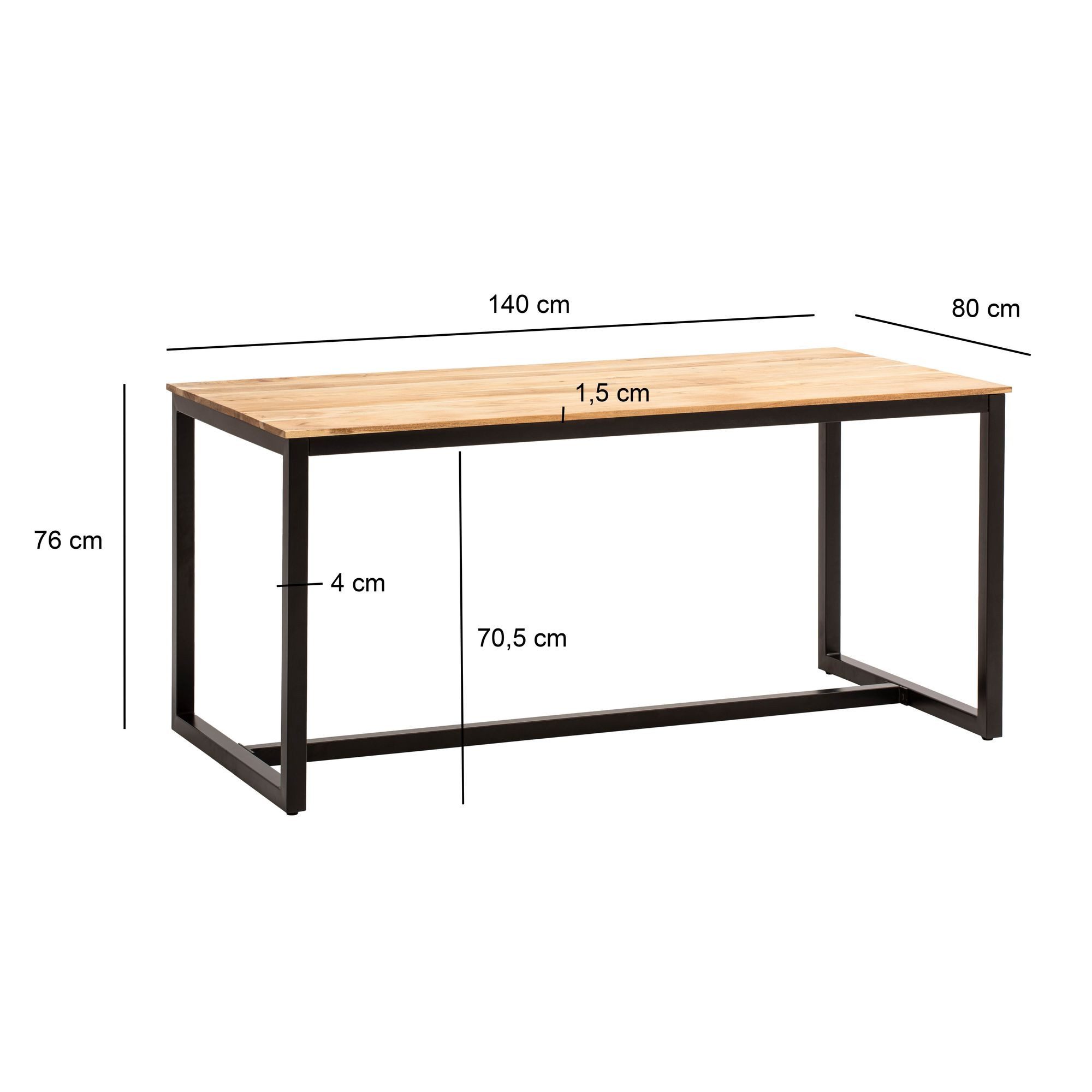 FINEBUY Esstisch FB60619 Esszimmertisch Akazie Holz Massiv Metall Küchentisch Loft (Esszimmertisch Klein, Holztisch Esszimmer Modern), 140x80x76 cm, Akazie Massivholz Rechteckig, Modern