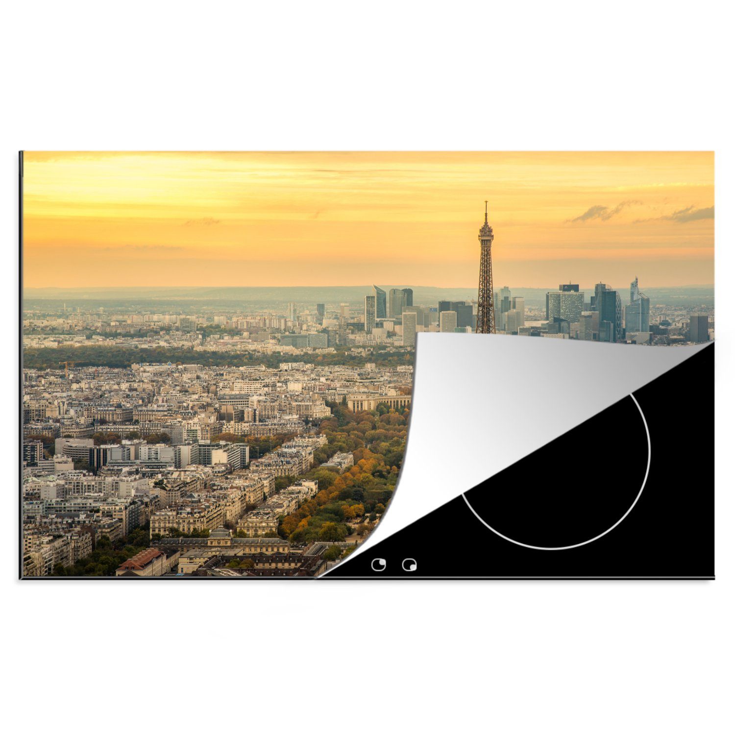 MuchoWow Herdblende-/Abdeckplatte Paris und der Eiffelturm mit einem sehr bunten Himmel, Vinyl, (1 tlg), 81x52 cm, Induktionskochfeld Schutz für die küche, Ceranfeldabdeckung