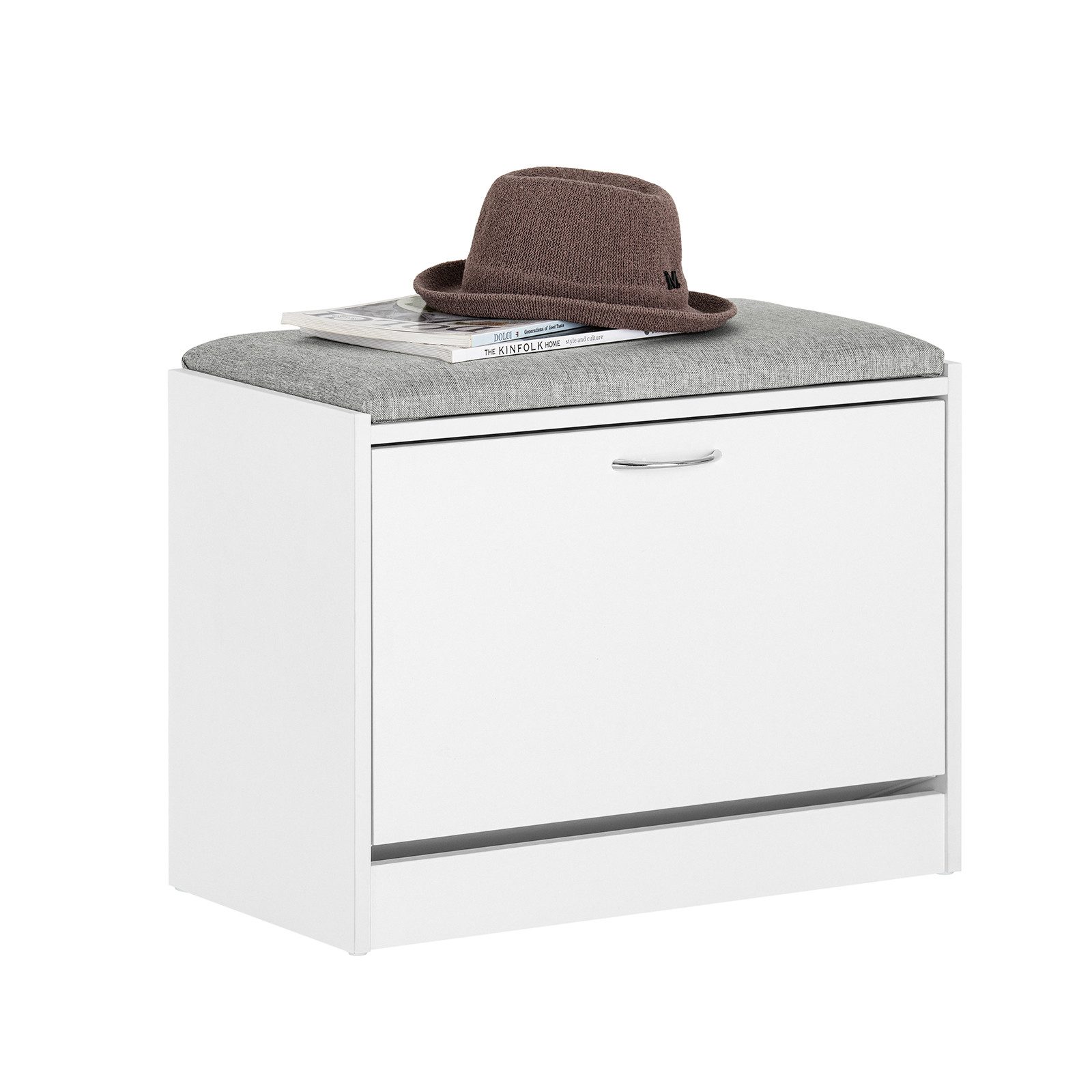 SoBuy Schuhbank FSR16, Schuhorganizer, mit gepolstertem Kissen, für Flur, Eingang, Sitzbank mit Sitzkissen Schuhregal Schuhkipper mit 1 Klappe