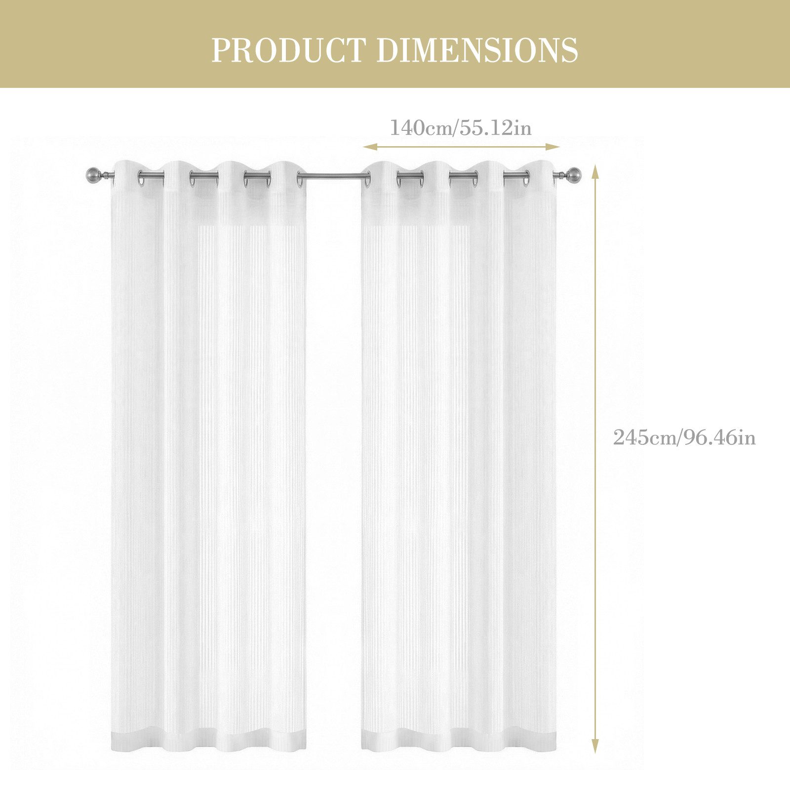 BlingBin Gardine 2er-Set Voile Vorhänge mit Ösen (4 cm) (2 St), Ösen, halbtransparent, Voile, für Schlafzimmer Wohnzimmer, Weiß, H 245 x B140cm