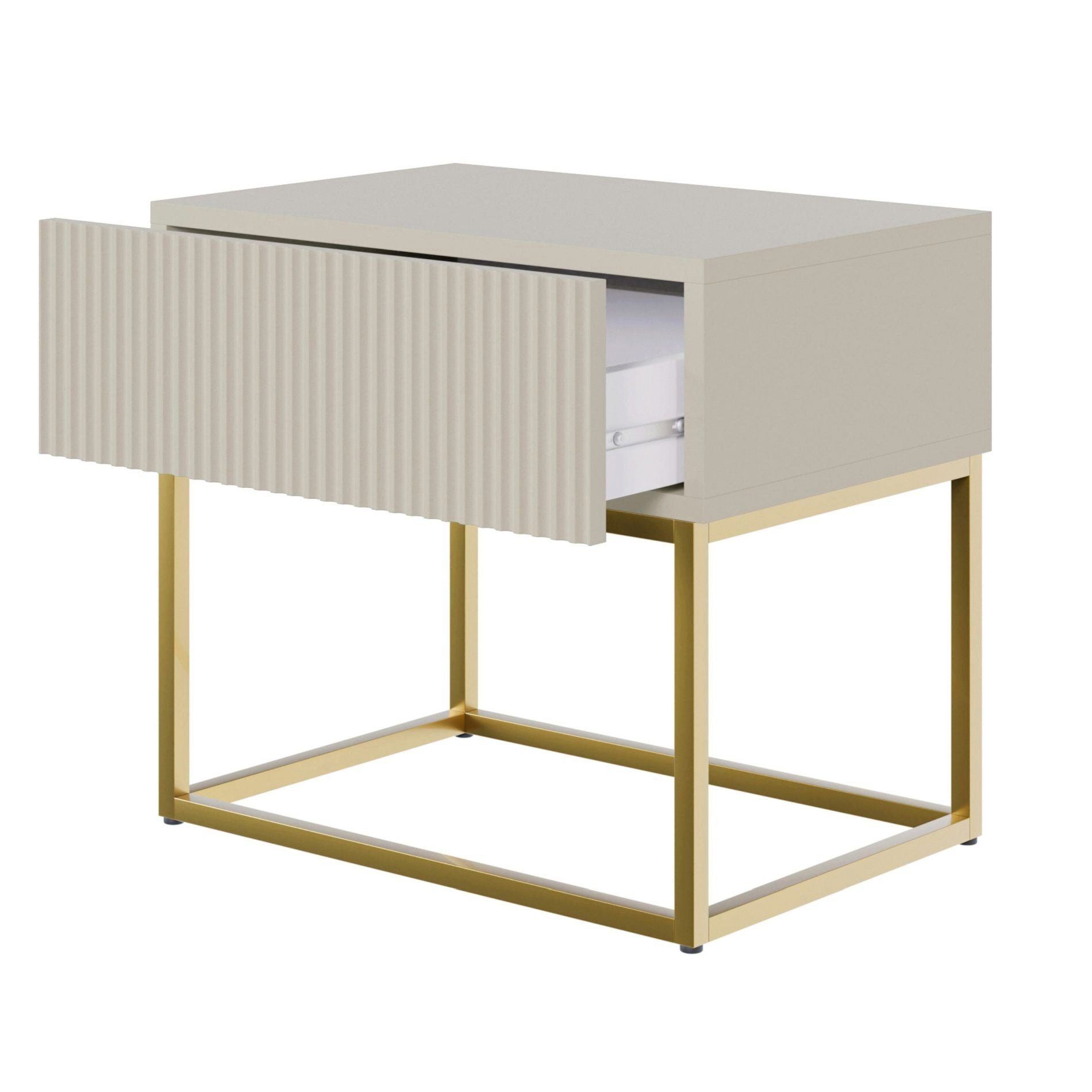 Selsey Nachttisch VELDIO, mit Schublade, gefräster Front und Metallbeinen, 50 cm