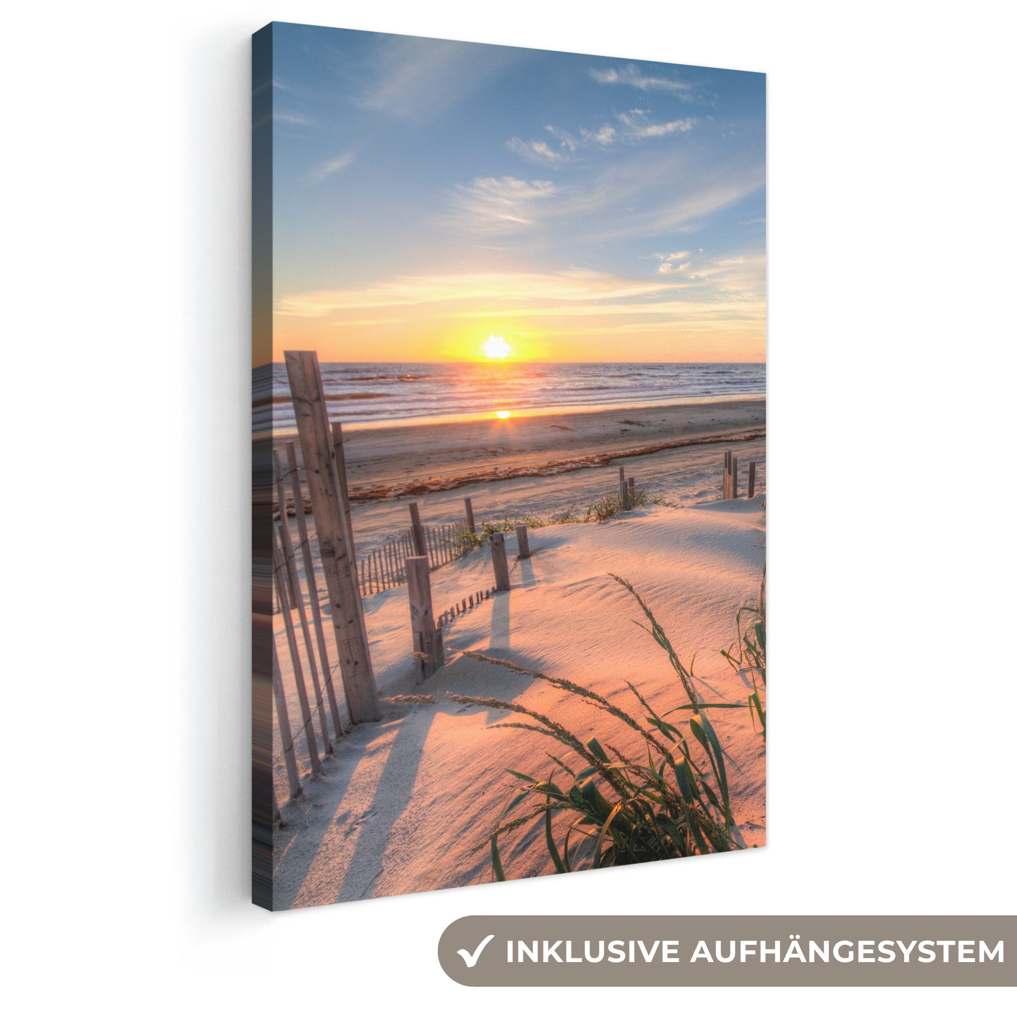 OneMillionCanvasses® Leinwandbild Strand - Meer - Düne - Sonnenuntergang - Landschaft, Fotodruck (1 St), Leinwand Canvas Wandbild, Wanddekoration 20x30 cm