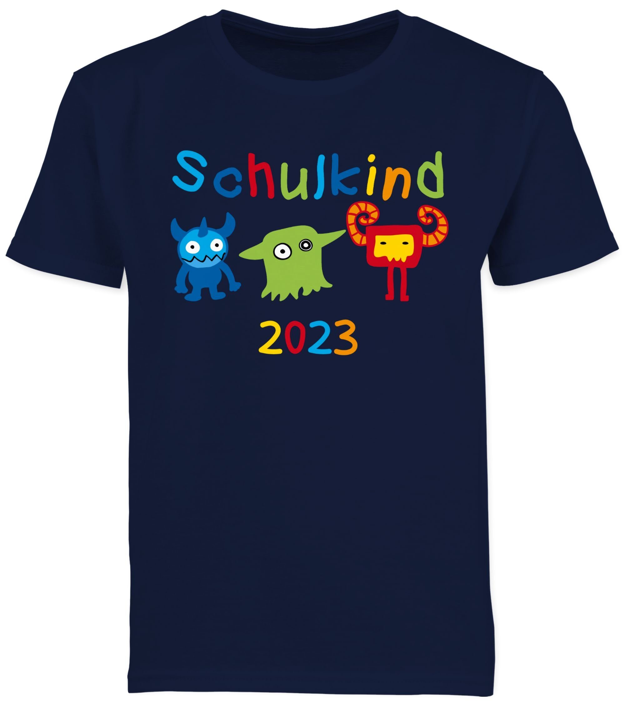 Schulanfang Einschulung Schulkind Monster Geschenke Shirtracer Junge 2023 Dunkelblau T-Shirt 01