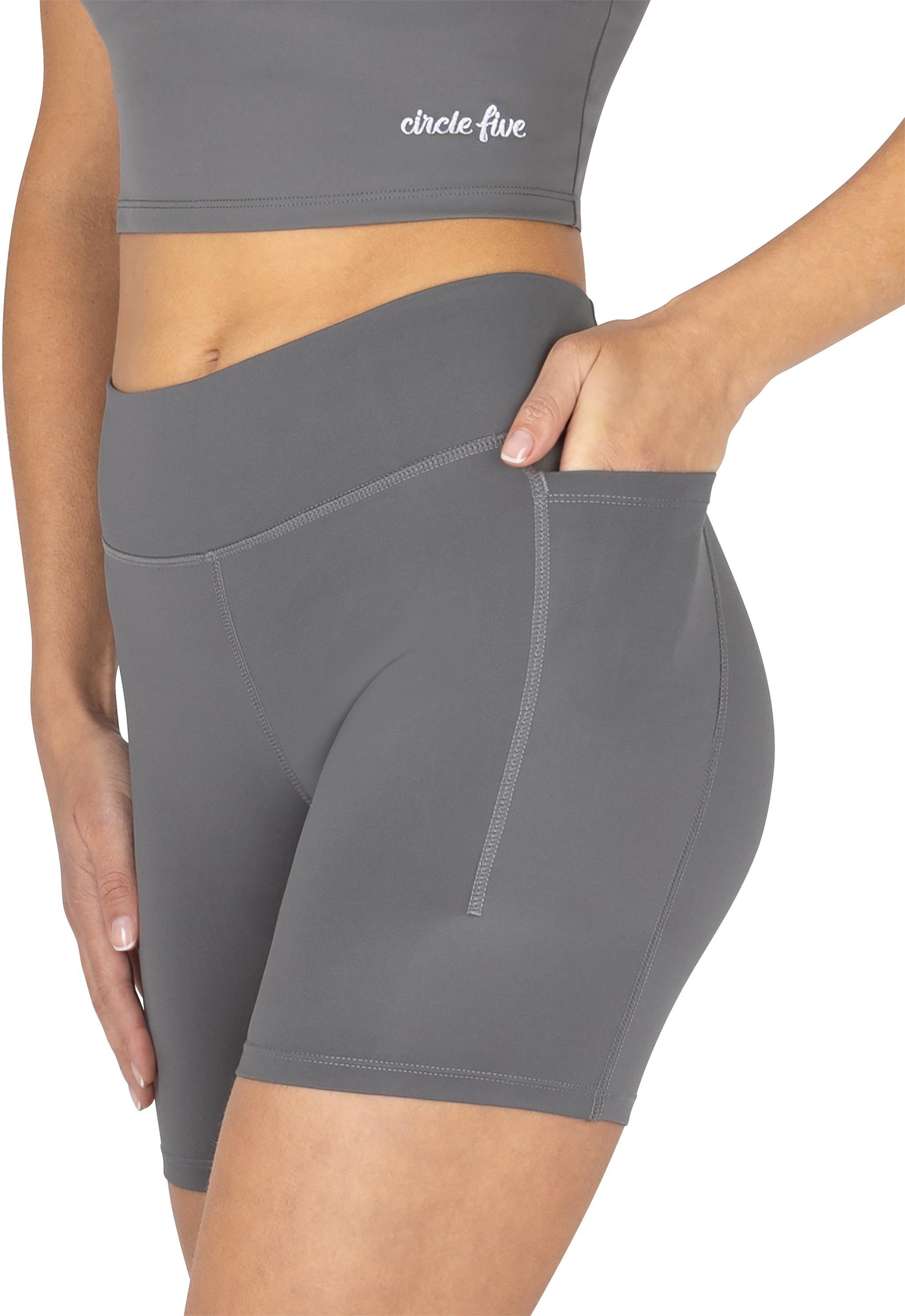 Circle Five Trainingsshorts High Waist Sport Shorts mit Taschen Radlershorts Sporthose mit zwei Handytaschen Trainingstights