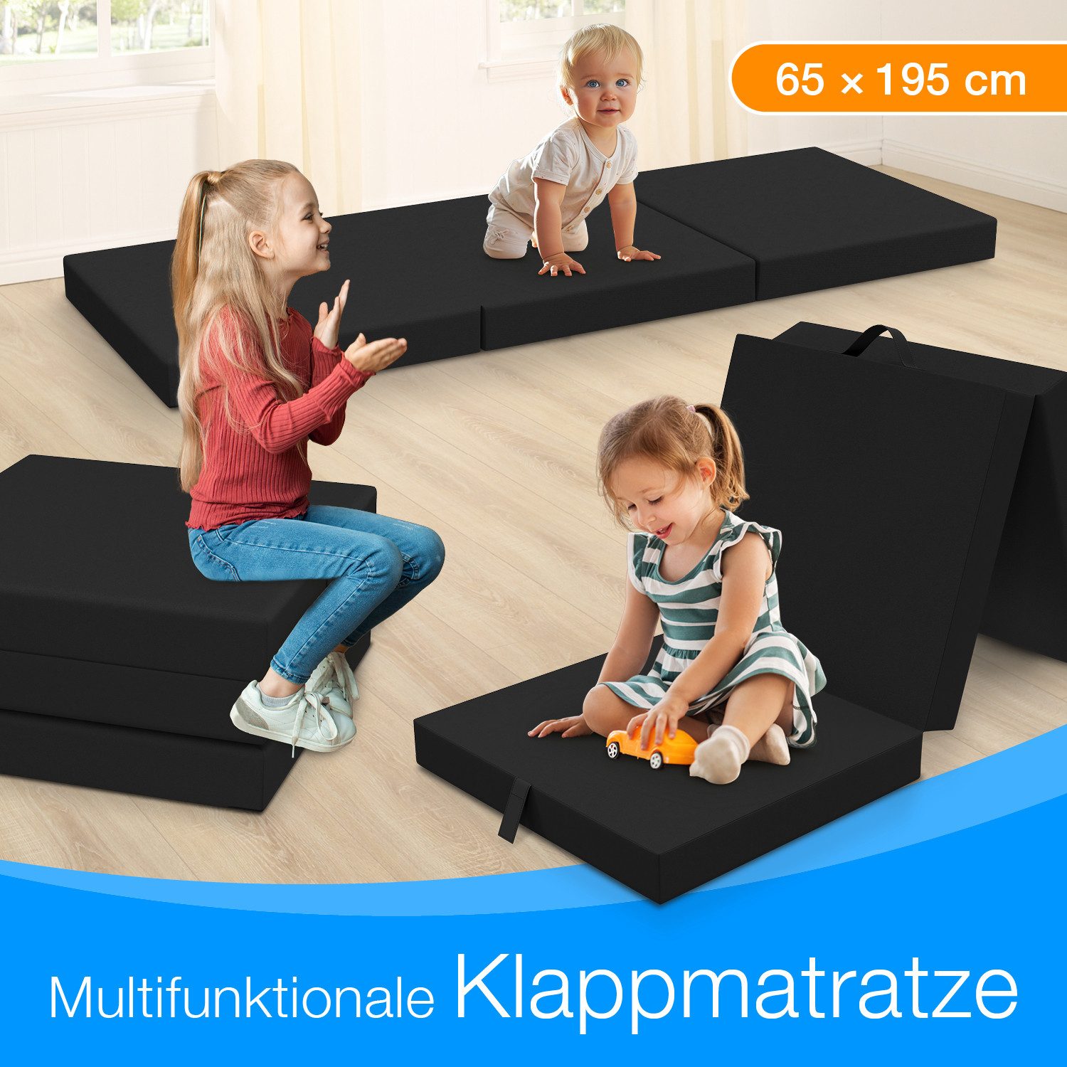 Klappmatratze Faltbare Kinder- & Erwachsenen-Reisematratze für Camping und Reisen, ELONEO, 9 cm hoch, verschied. Motive, inkl. Griff & Halteband