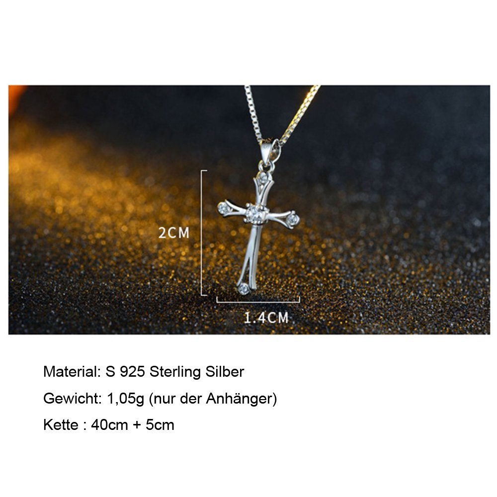 Kette 40+5cm mit Kreuz Geschenkbeutel), Anhänger Fancifize Sterling Halskette (inkl. 925 Silber Anhänger mit Kreuz-01 Zirkonia, Anhänger Halskette
