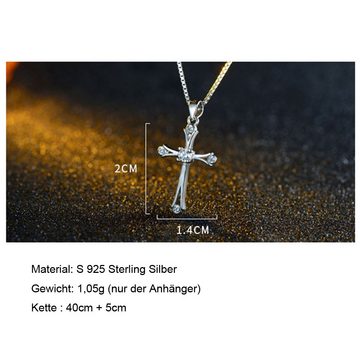 Fancifize Kette mit Anhänger Kreuz Anhänger Kreuz-01 (inkl. Geschenkbeutel), 925 Sterling Silber Halskette Anhänger mit Zirkonia, Halskette 40+5cm