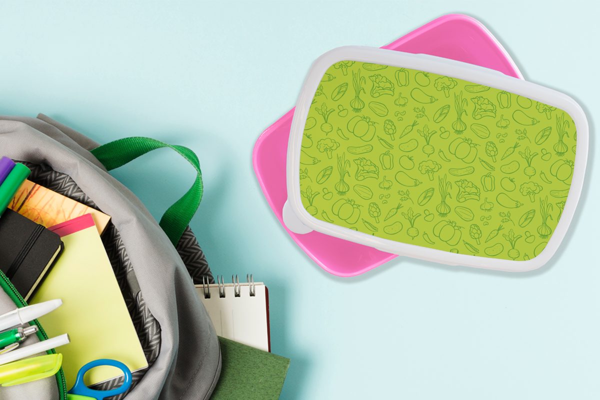 Snackbox, - Kinder, Mädchen, Brotbox Erwachsene, Kunststoff, (2-tlg), Brotdose rosa Lunchbox Kunststoff Vegetarisch - Vegan Design, MuchoWow Grün für -