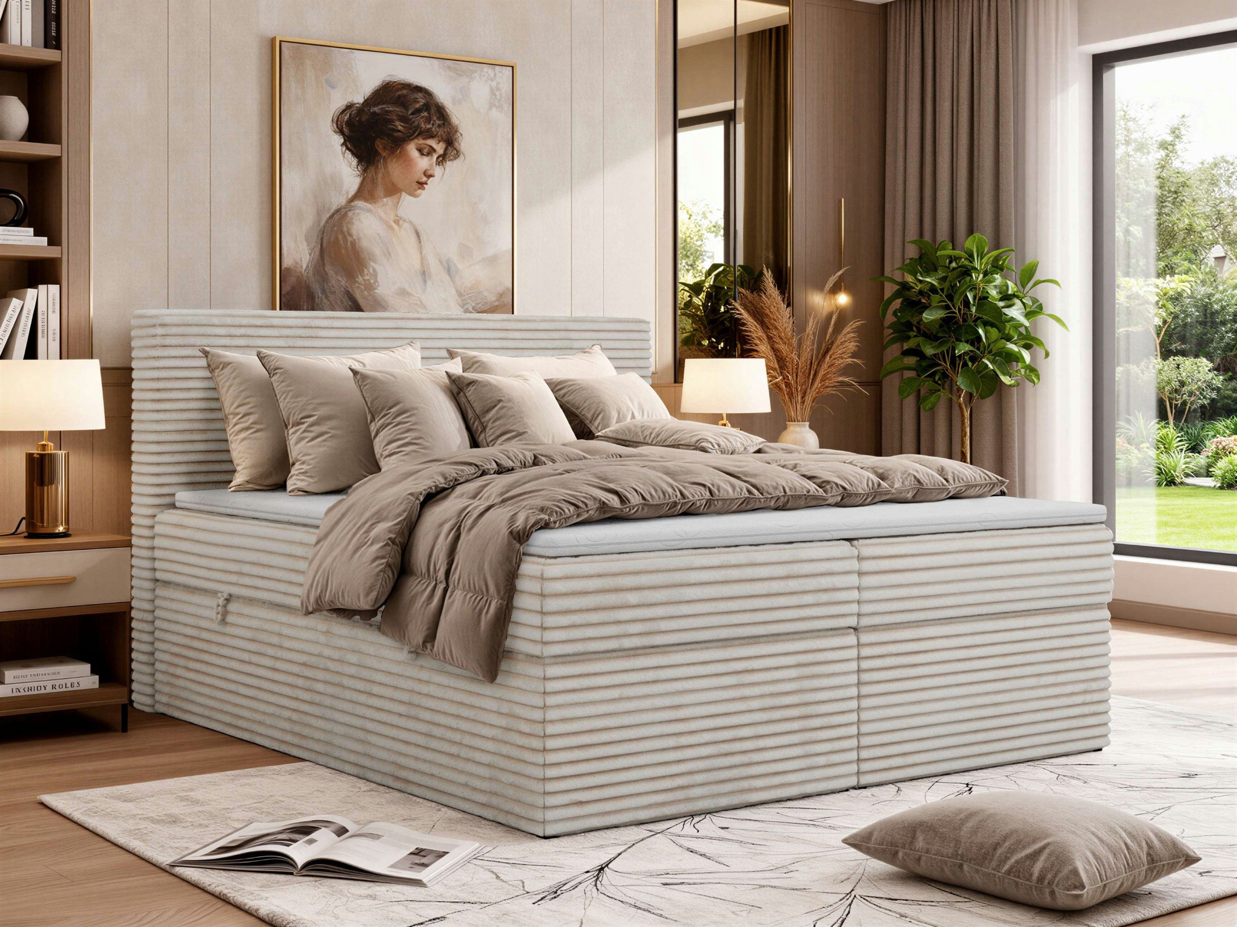 MKS MÖBEL Boxspringbett TILION (Packung, Sett, Gepolstertes Kopfteil, Topper T25, Polsterbett, T30-Schaum), Doppelbett, Multipocket-Matratzen, Zwei Bettkästen, Cord Bett