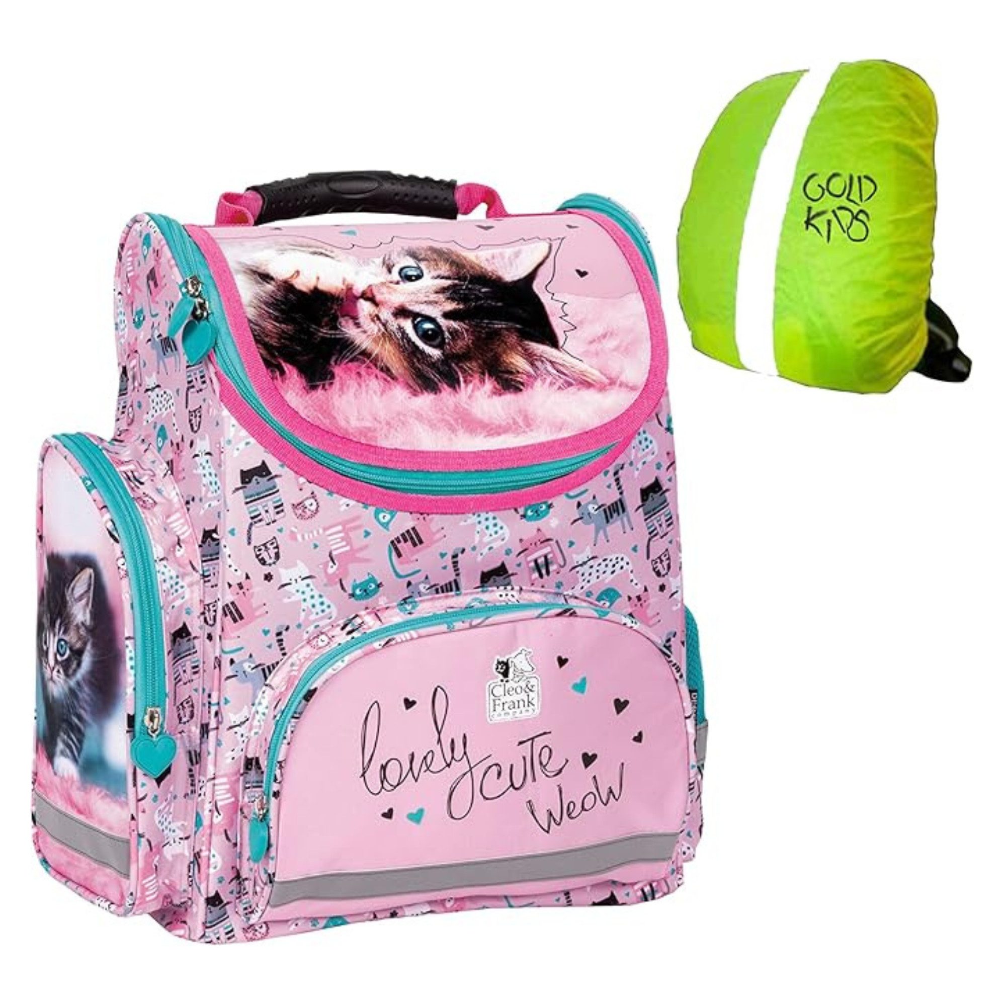 GOLDKIDS Schulranzen Ranzen Tornister mit (Hund Dog Motiv, für Mädchen ab der 1), Klasse der Grundschule ink. Regenschutz