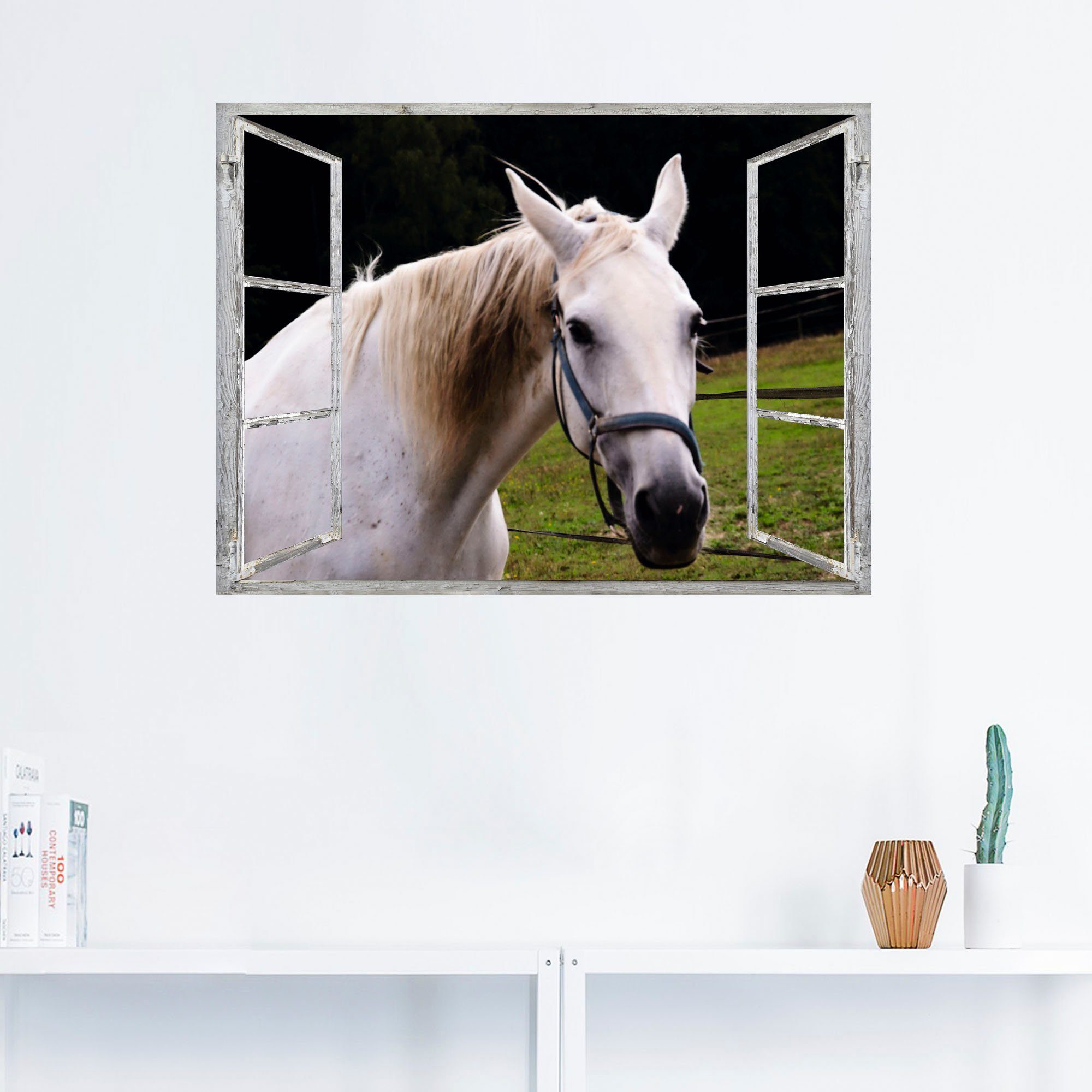 St), - in Leinwandbild, weisses Pferd, Alubild, Haustiere oder versch. Größen Wandbild Wandaufkleber als Fensterblick Poster Artland (1