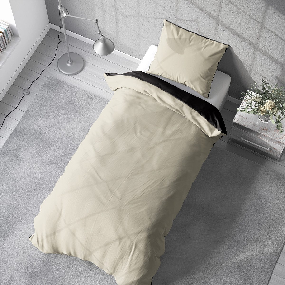 Visaggio Bettwäsche Baumwolle Feinbiber Winter Bettbezug 135x200, 155x220, Feinbiber, 4 teilig, Feinbiber Winterbettwäsche mit Wendeseite, Unifarben