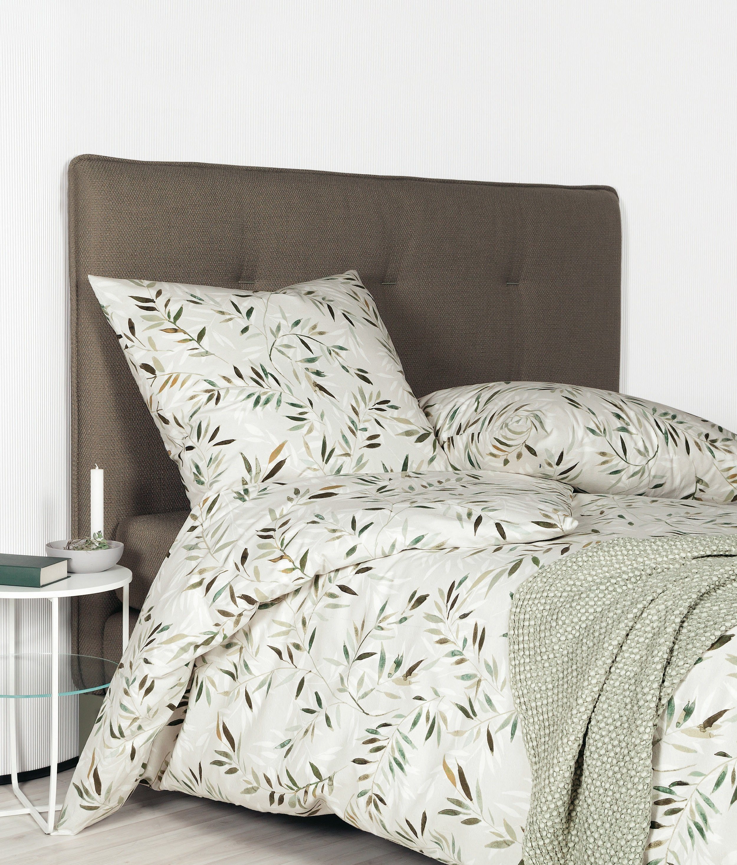 Janine Bettwäsche Edel Baumwolle, Flanell, 2 teilig, Pflanzen in braun, grü günstig online kaufen
